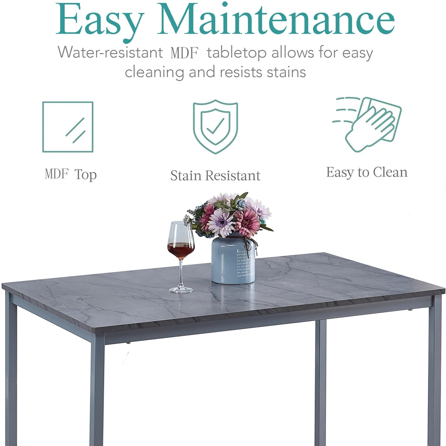 5-Pieces Dining Room Set for 4 Marbled Dining Table with Chairs Retangular Kitchen Table and Chairs for Home Kitchen,Dinette and Restaurant Small Space (Gray/Cloud Gray Pro, 5 Pieces Set Pro)