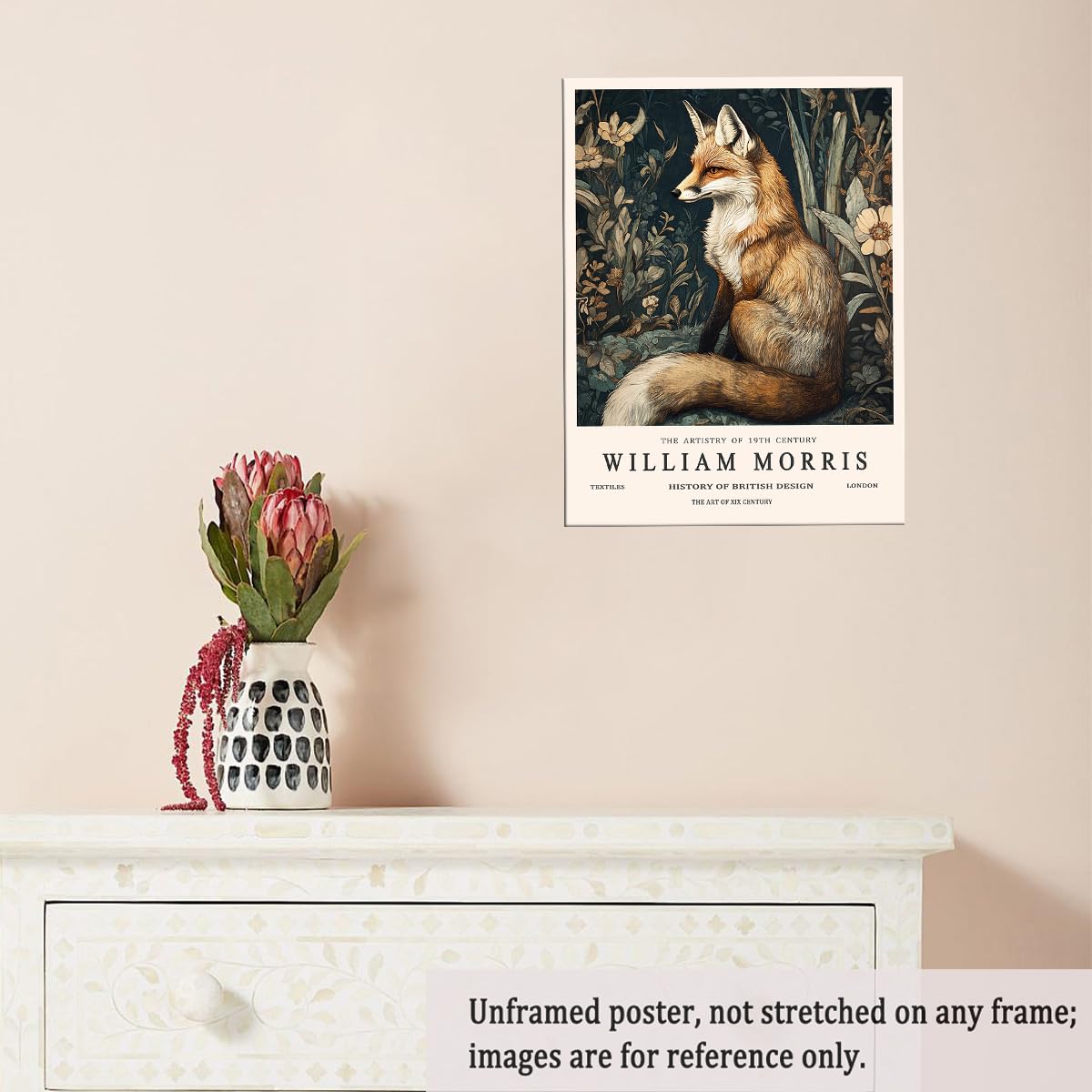 William Morris Style Fox Canvas Print Victorian Animal Portrait Wall Art Botanical Dark Nature Poster for Study Living Room or Rustic Home Decor-11x14Inch Ready to Hang (Unframed)