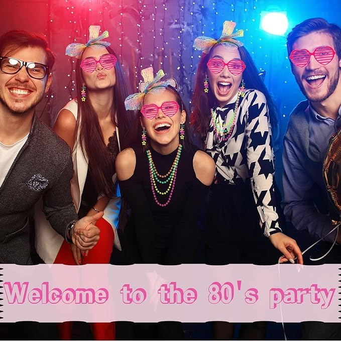 80s Costume Neon Outfits Accessories Set Women Fancy Dress Rainbow Tutu Leg Glove Necklace Headband Earring Glasses