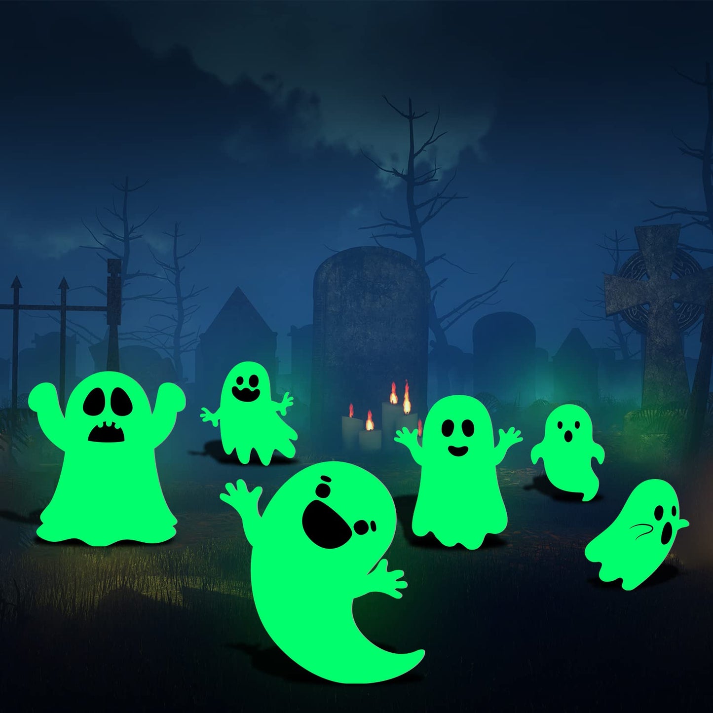 6 Pcs Halloween Yard Stakes Glow in The Dark with Green Fluorescent Layer Waterproof Plastic Cute Outdoor Sign Halloween Decorations for Lawn Patio Yard Garden Decoration (Ghost)