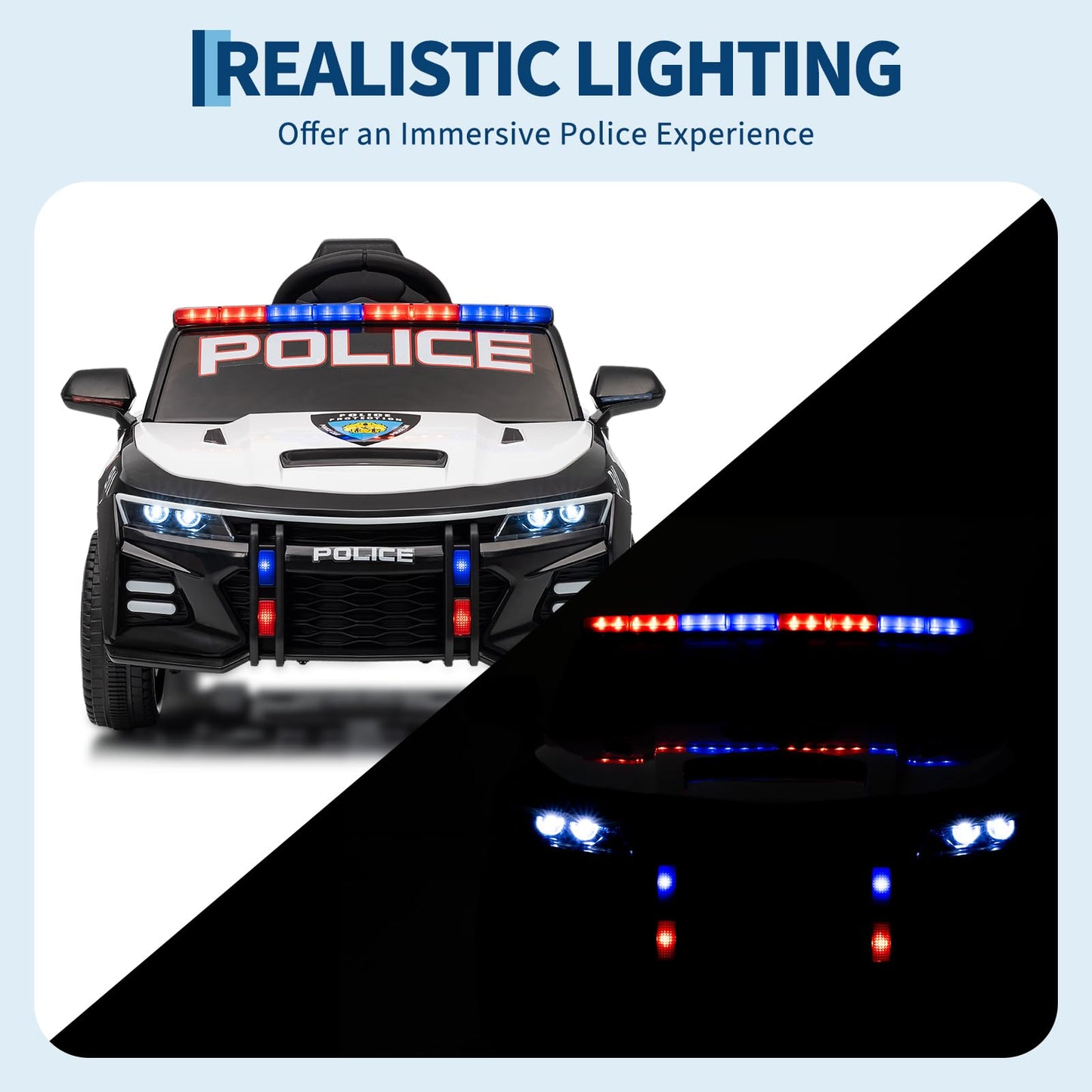 12V Police Car Ride On Car for Kids, Ride on Toy with Remote Control, Emergency Alert Tones, Megaphone, Flashing Lights, Music, Spring Suspension