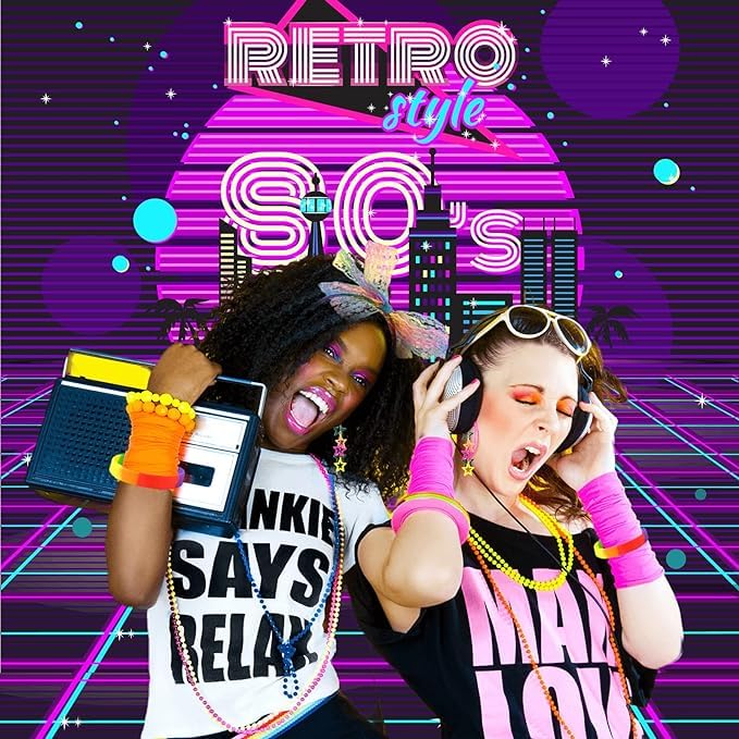 80s Costume Neon Outfits Accessories Set Women Fancy Dress Rainbow Tutu Leg Glove Necklace Headband Earring Glasses