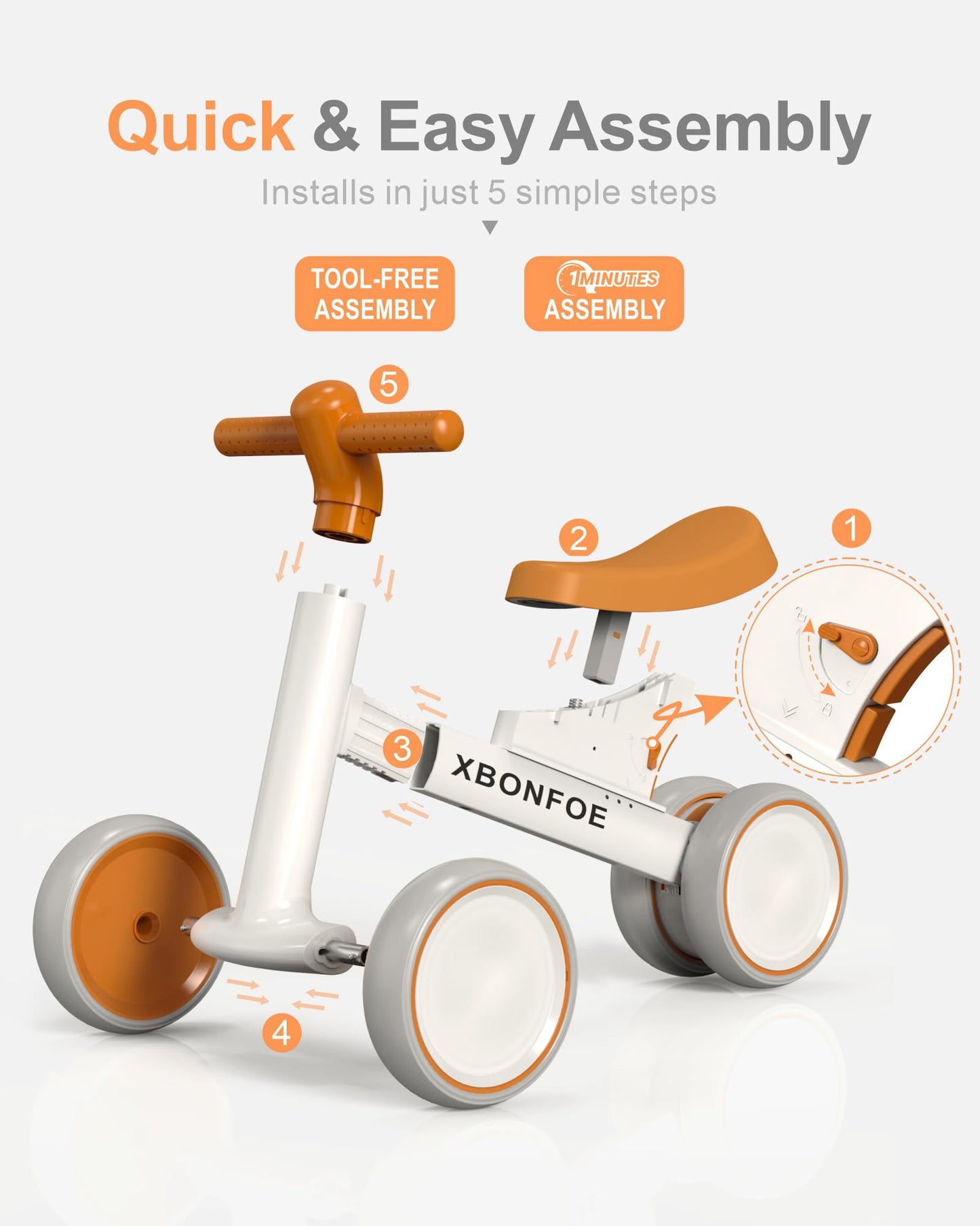 XBONFOE Baby Balance Bike for 1 Year Old Boys Girls, 10-24 Month Toddler Balance Bike, Baby Bike with No Pedal 4 Silence Wheels, First Ride on Toys with Adjustable Soft Seat, First Birthday Gifts