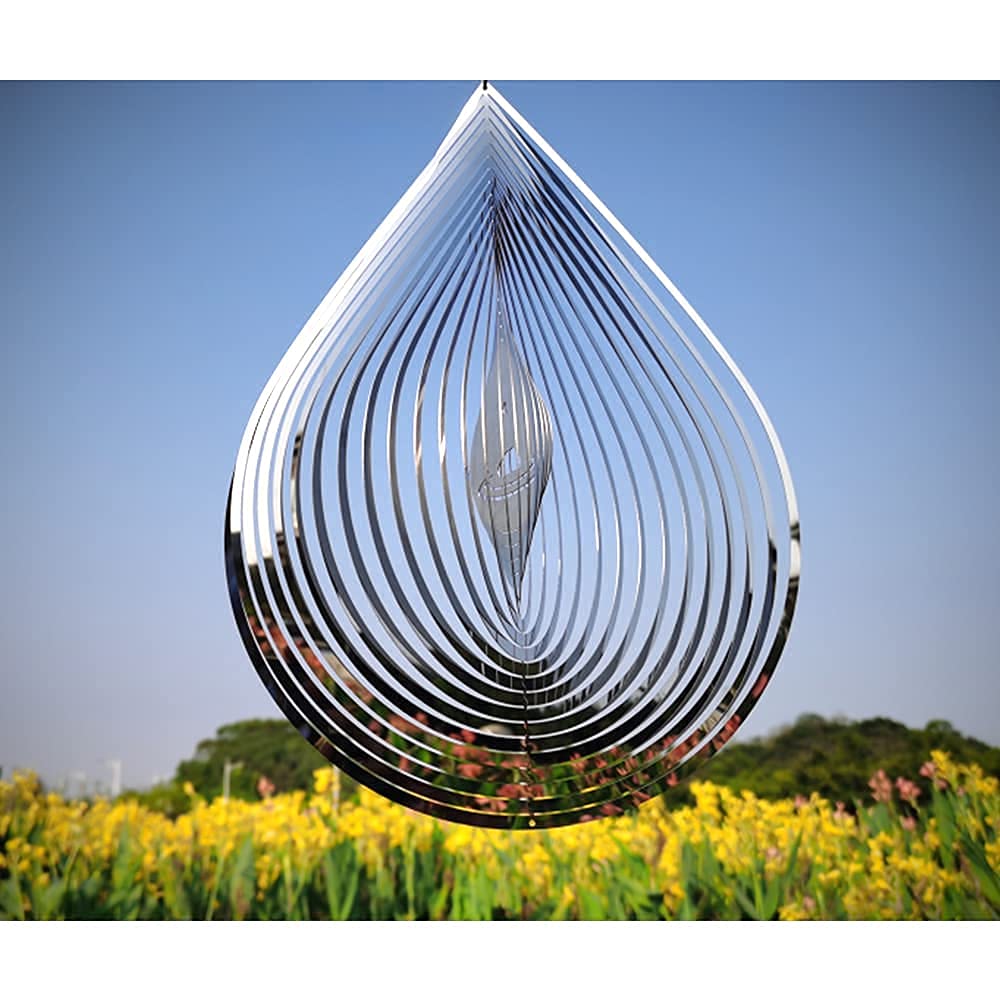 Wind Spinner 3D Water Droplets Shape Highly Reflective Stainless Steel Metal Outdoor Garden Decor,Decorations to Scare Away Yard Birds12in