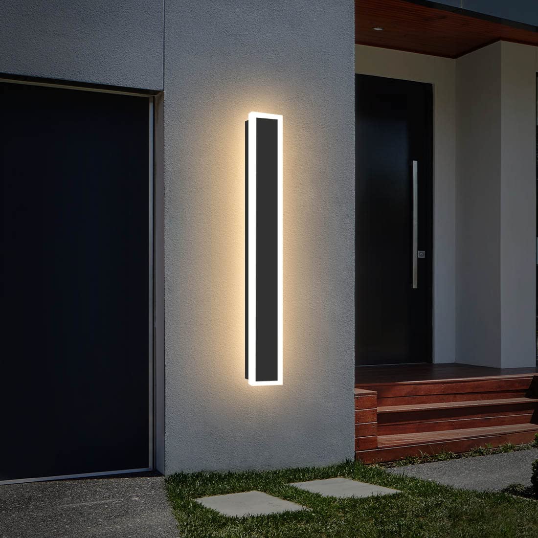Xbuyee 36IN Modern Outdoor Wall Light LED Long Exterior Light Fixture IP65 Waterproof Wall Lamps, Dimmable 30W 2700LM Black Wall Sconce, 3000/4000/5000KSelectable, ETL Listed
