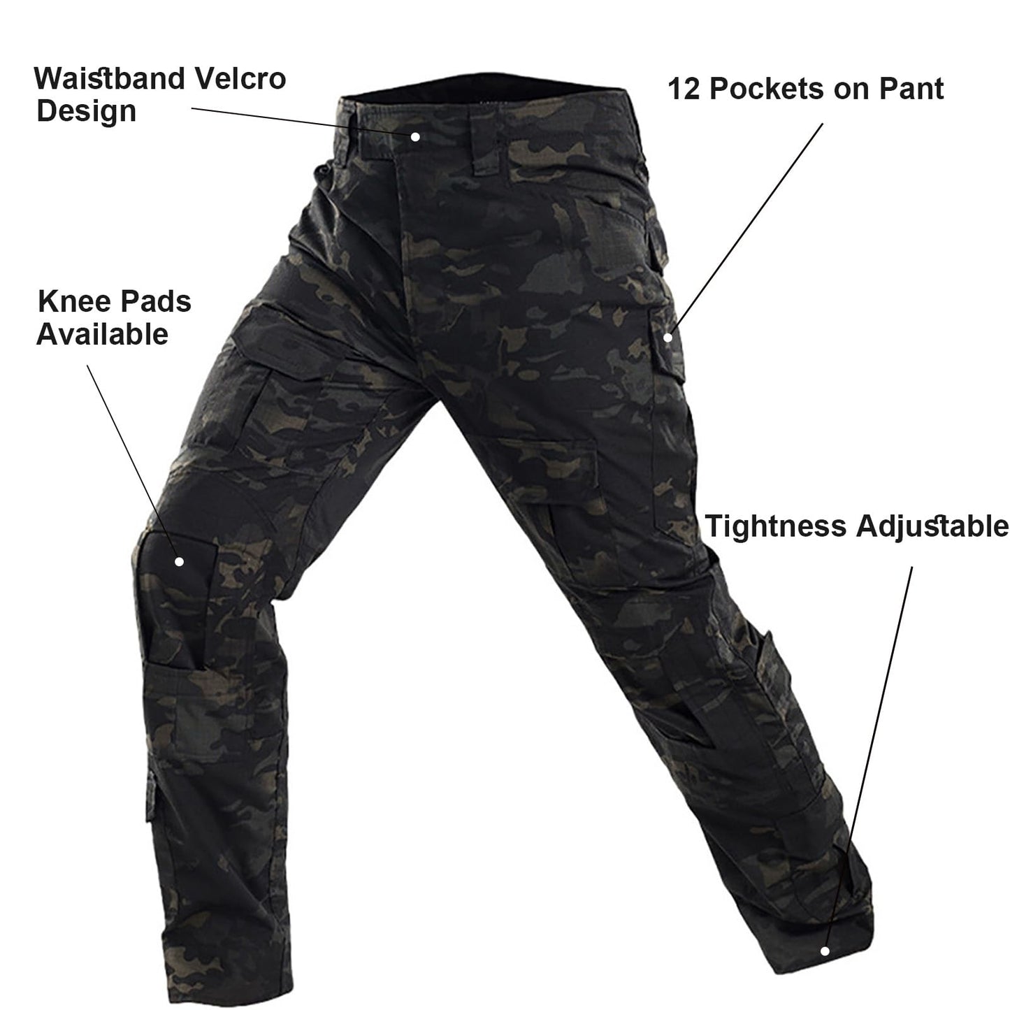 VPZenar Combat Uniform,Tactical Long Sleeve Shirt and Pants, Cap Balaclava Gloves Set,Black Camo Suits Paintball Clothing for Men