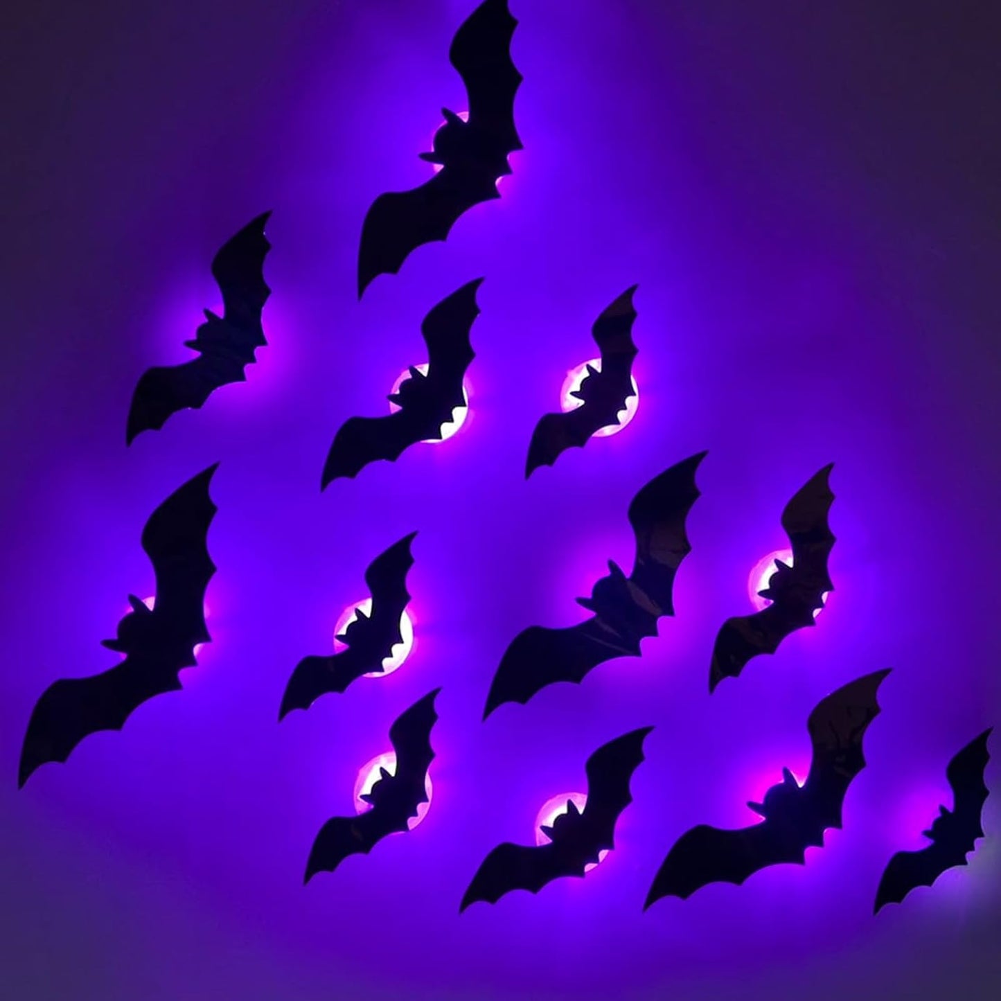 3D Bat Design LED Decoration - 2025 Halloween Lighted Stickers Decor Light - Hanging Wall Luminous Glow Clings for Home Bar Halloween Party (Bats-12PCS)