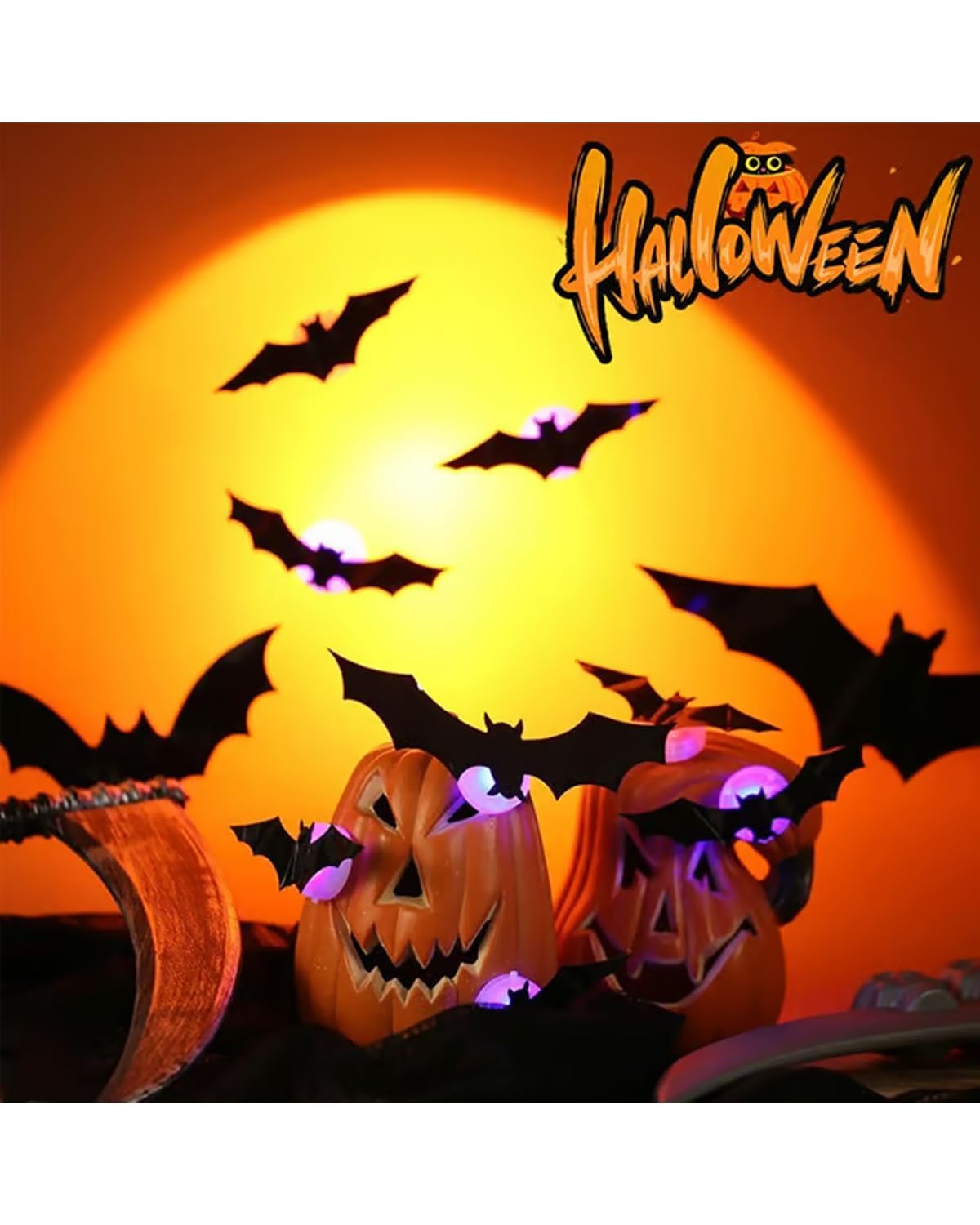 3D Bat Design LED Decoration - 2025 Halloween Lighted Stickers Decor Light - Hanging Wall Luminous Glow Clings for Home Bar Halloween Party (Bats-12PCS)