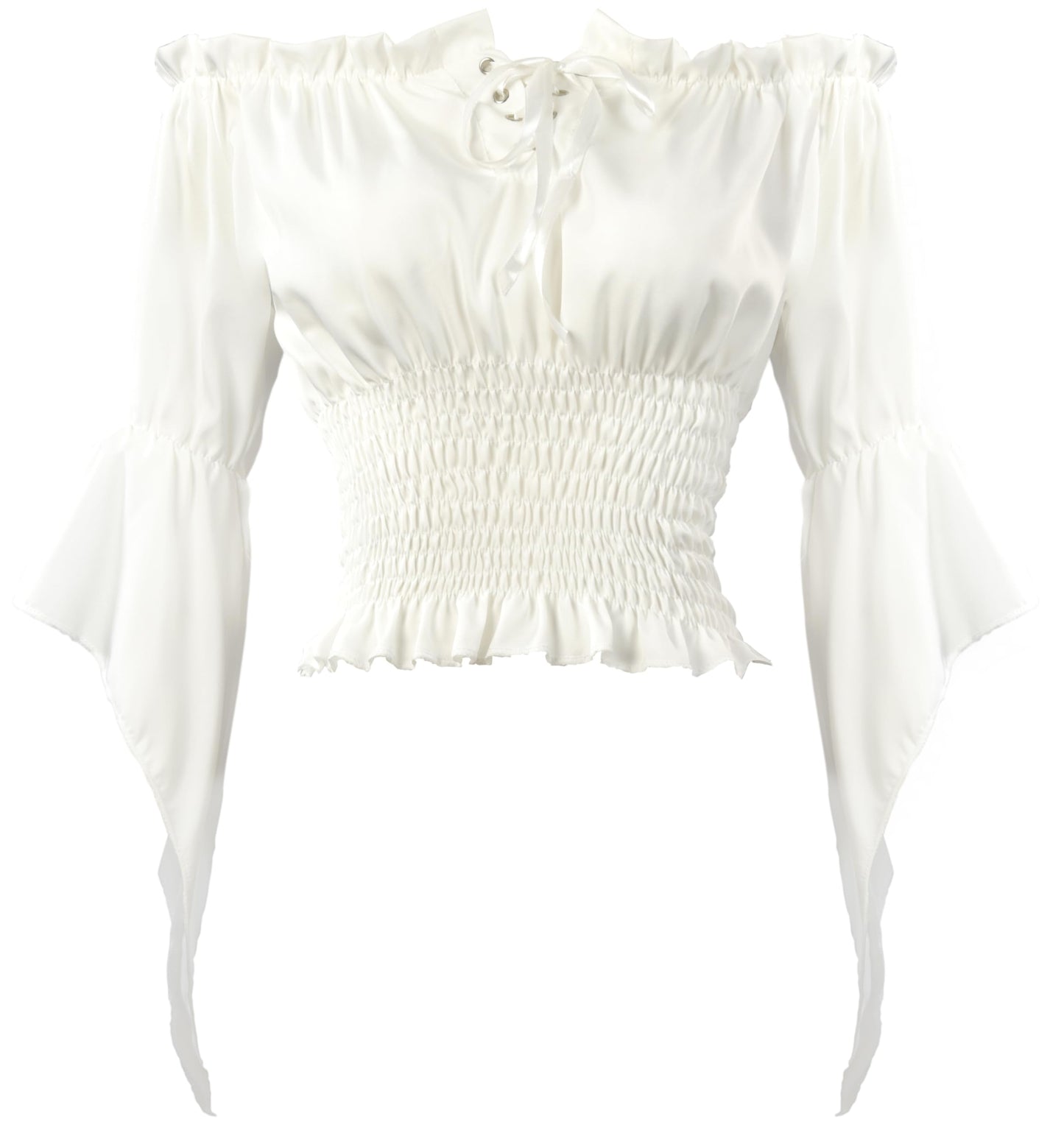 Women's Renaissance Blouse Long Sleeve Off Shoulder Medieval Pirate Costume Shirts Boho Tops (US, Alpha, Medium, Regular, Regular, White)