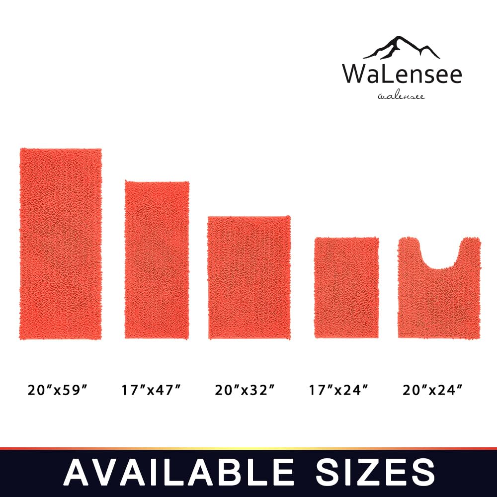 Walensee Bathroom Rug Non Slip Bath Mat (24x17 Inch Coral) Water Absorbent Super Soft Shaggy Chenille Machine Washable Dry Extra Thick Perfect Absorbant Best Small Plush Carpet for Shower Floor