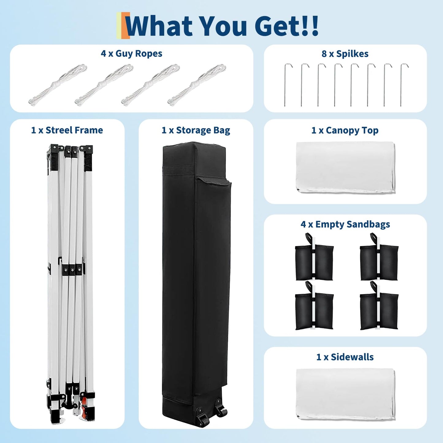 10x10 Pop Up Canopy with One Button Push Setup - Heavy Duty Outdoor Canopy Tent with Portable Roller Bag - 3 Adjustable Height, 4 Weight Bags, 8 Stakes & 4 Guy Ropes Included (White)