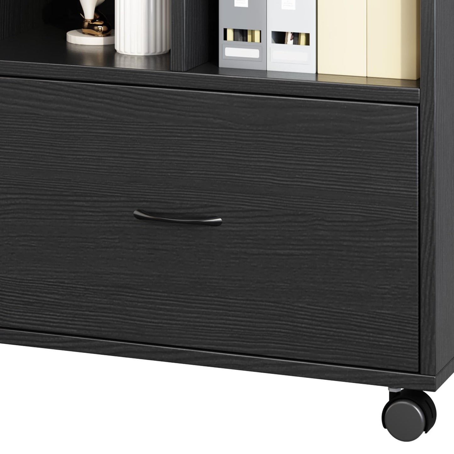 1 Drawer 1 Door 2 Shelves office furniture storage cabinet,Office Vertical Files Pedestal storage Lateral cabinet,Printer Stand with Open Storage Shelves and Rolling Wheels for Office and Home (Black)