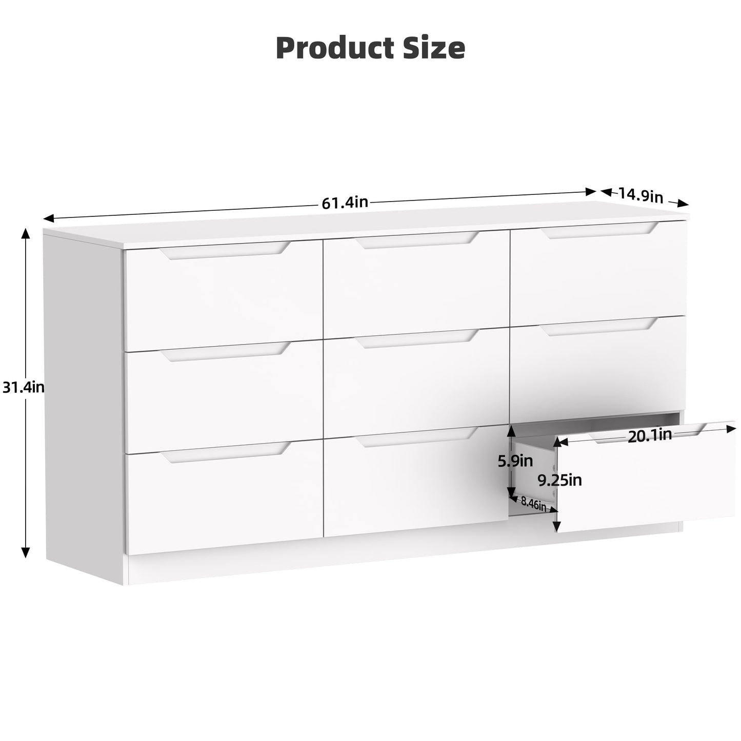 Winkalon 9 Drawer Dresser,62” Wide Chest of Drawer Dresser, Modern Storage Cabinets with Large Wood Drawer for Bedroom, Living Room, Entryway, Office White