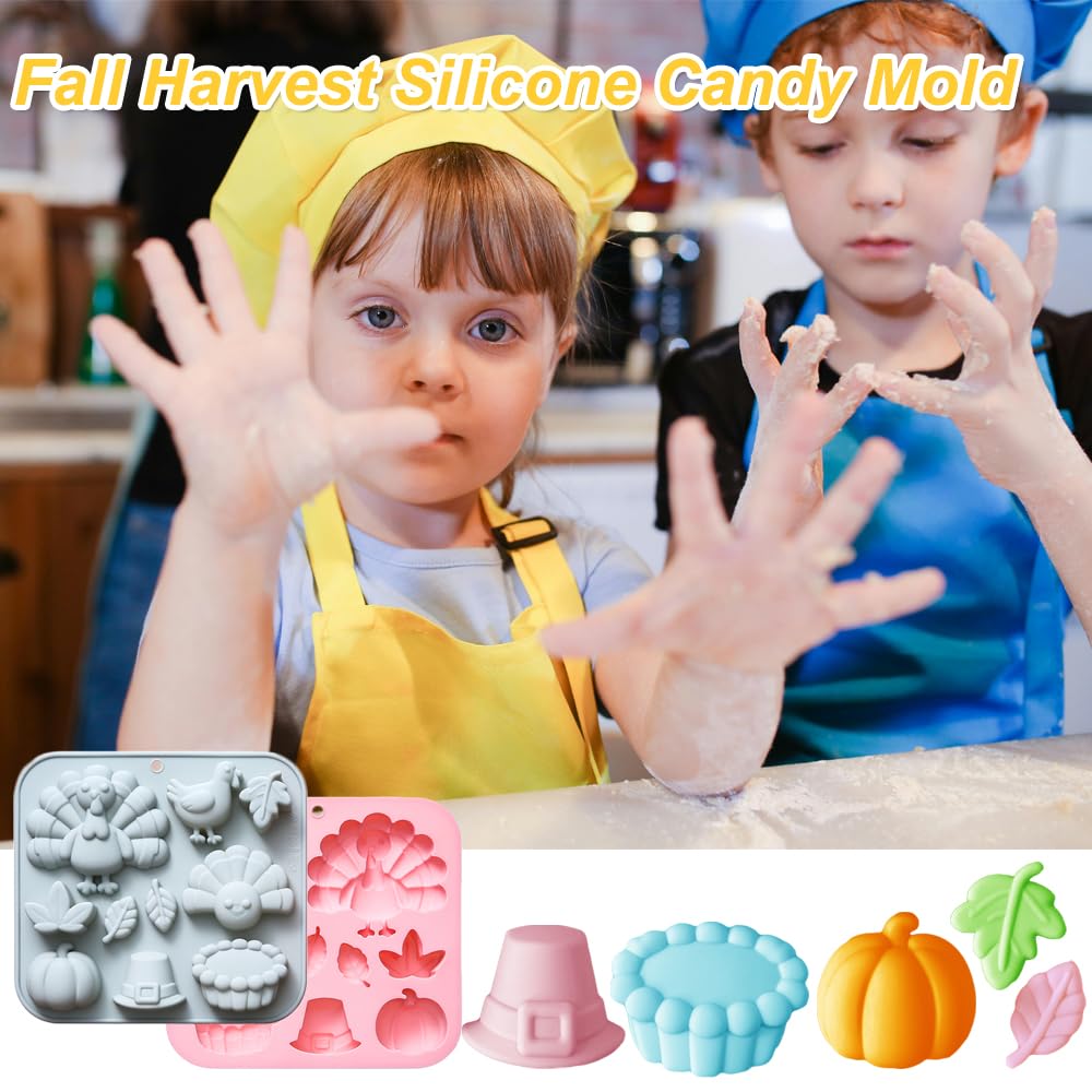 2 Pack Fall Thanksgiving Chocolate Molds Autumn Pumpkin Turkey Maple Leaves Silicone Molds Fall Candy Resin Baking Mold Soap Mold for Halloween Autumn Harvest Cupcake Cake Topper Décor