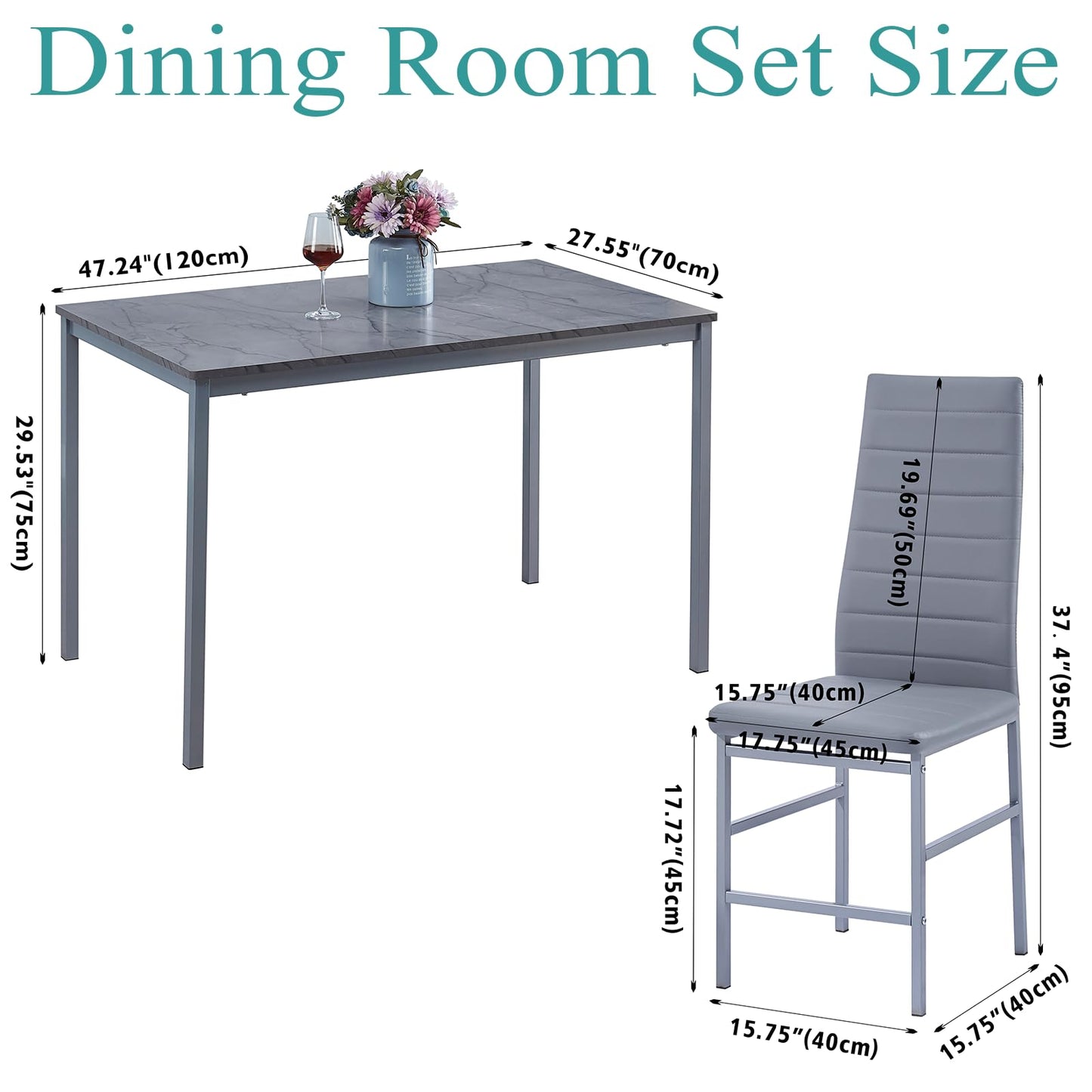 5-Pieces Dining Room Set for 4 Marbled Dining Table with Chairs Retangular Kitchen Table and Chairs for Home Kitchen,Dinette and Restaurant Small Space (Gray/Cloud Gray Pro, 5 Pieces Set Pro)