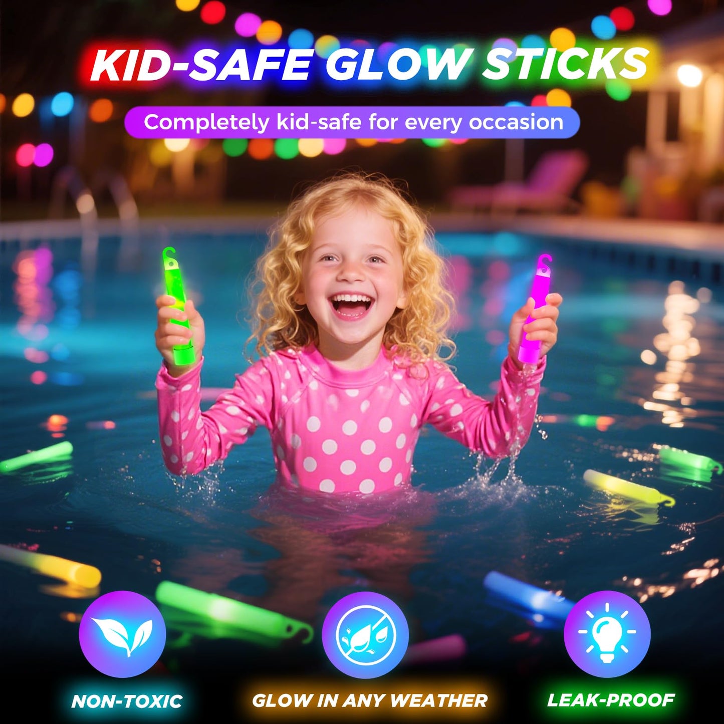 54 Pcs Glow Sticks - 4 inch Glow In the Dark Sticks Party Supplies, Waterproof Neon Glow Sticks Lights Bulk Party Pack for Kids with 9 Hours Duration, Party Favors Light Stick for Birthday Parties
