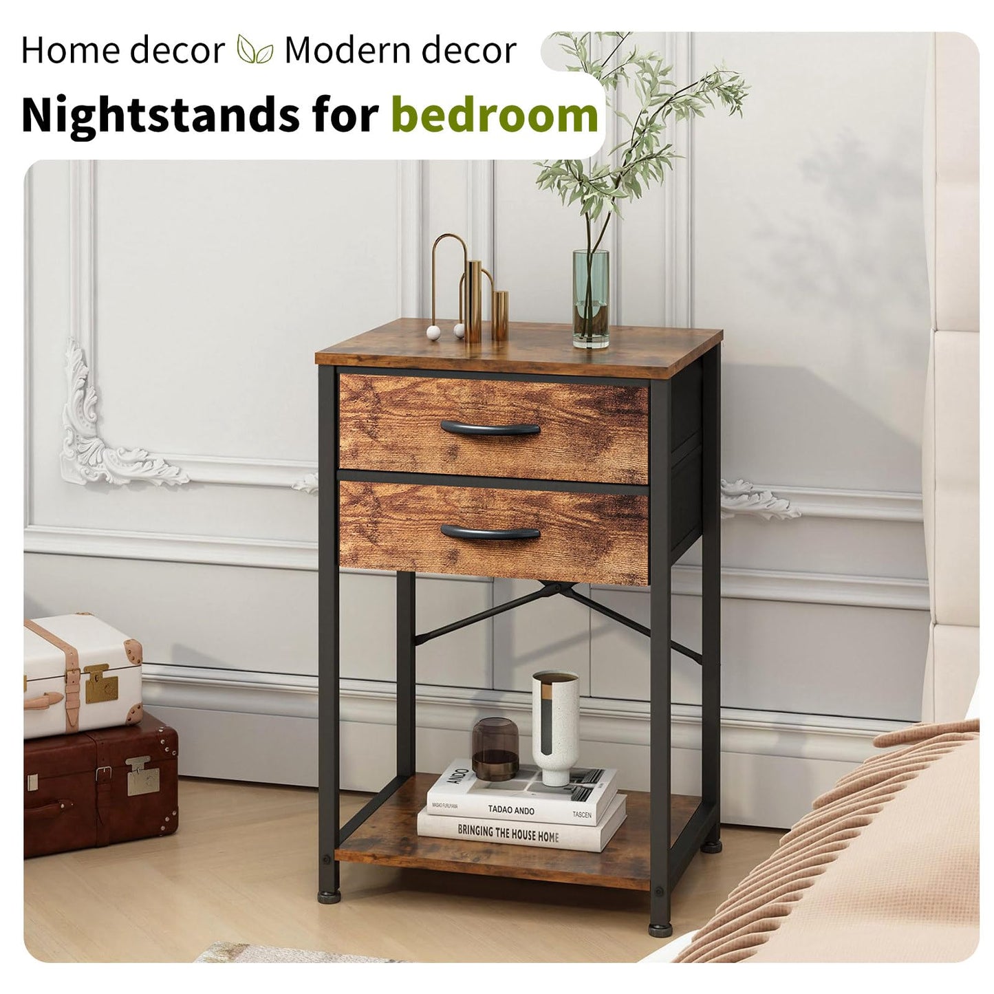 VonDream End Table with Fabric Drawer, Nightstand for Bedroom, Small Printer Stand for Home Office, Side Table with Storage