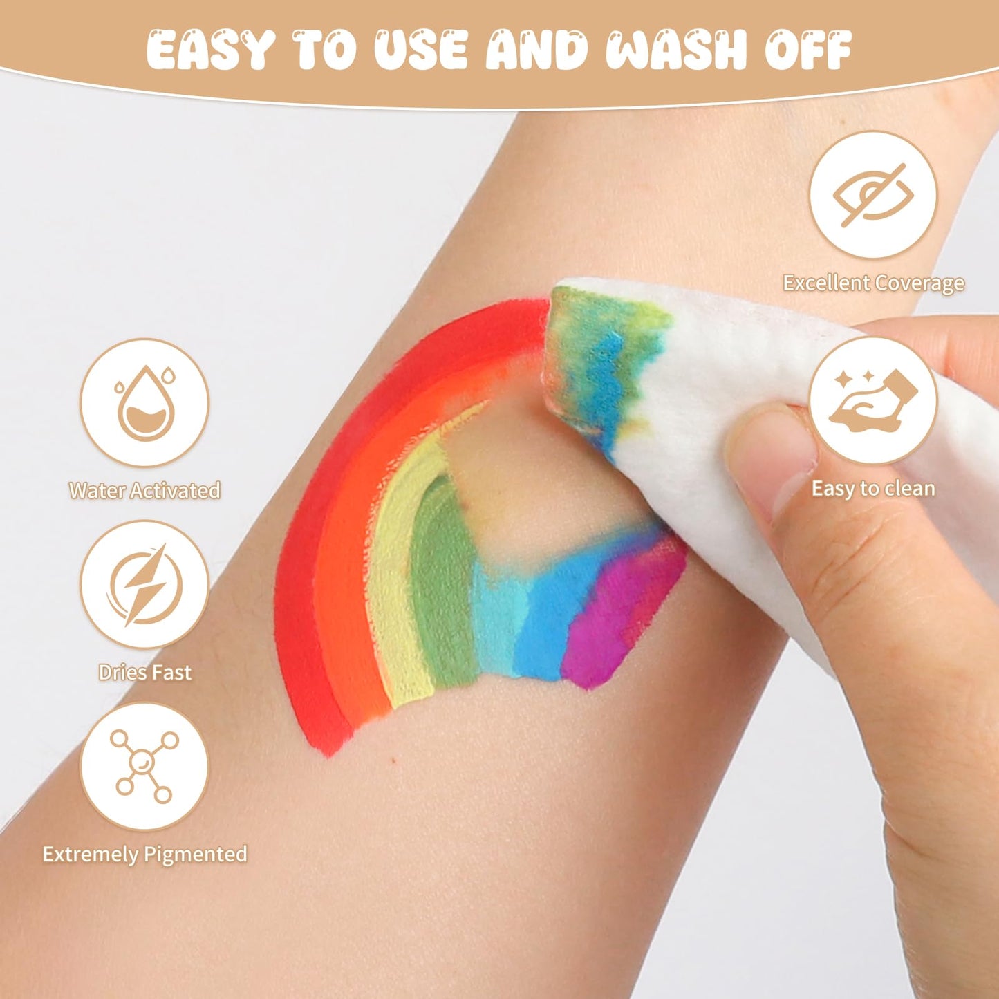 54 Color Face Painting Kit for Kids - Non Toxic Water Activated Face Paint Palette with Book, Stencils, Brushes, Gems & Glitter. For Halloween, Carnival, Party; Costume Makeup for Creative Activities