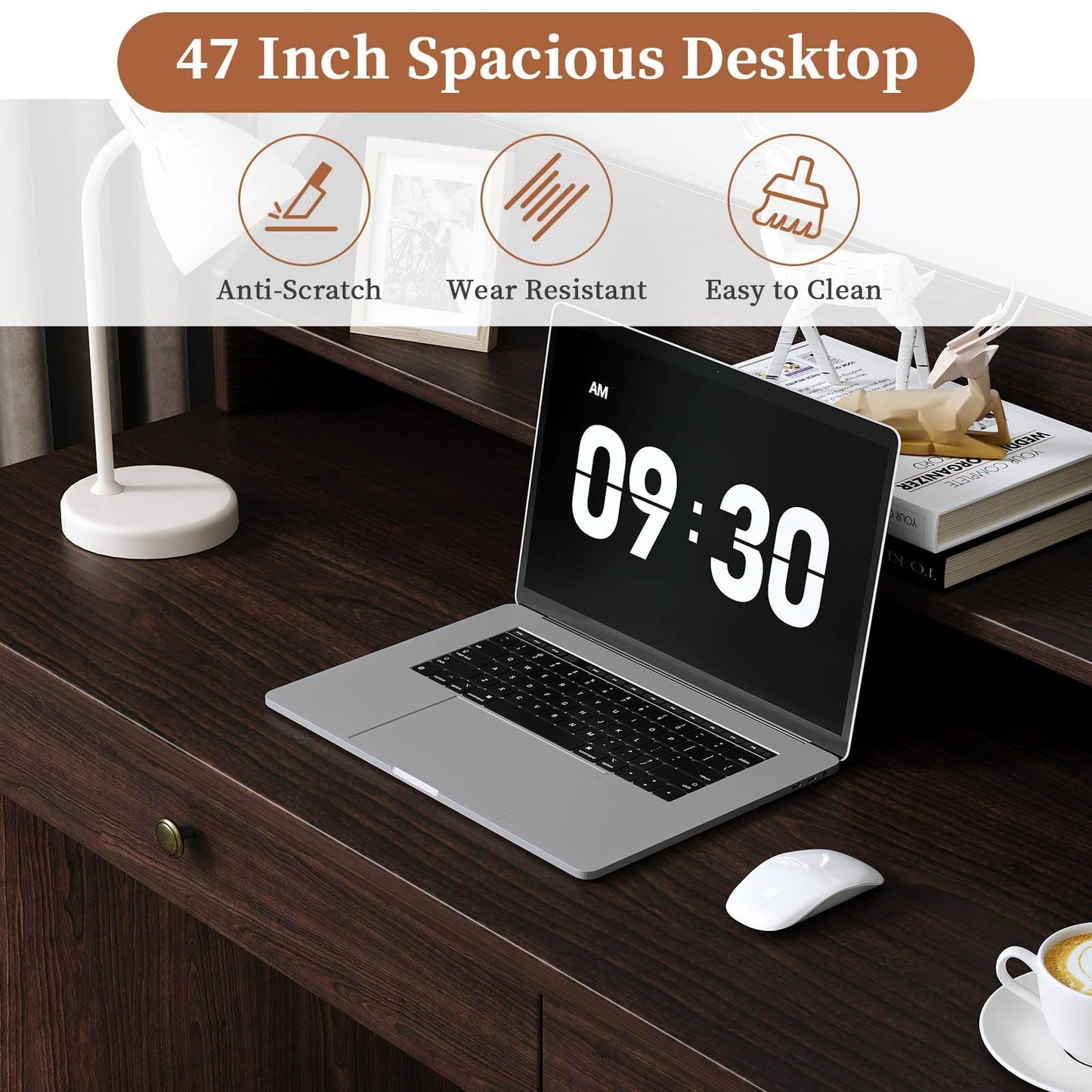 4 EVER WINNER Small Desk with Drawers, Wood Desk with Monitor Stand, Computer Desks with File Drawer, Small Spaces, Espresso