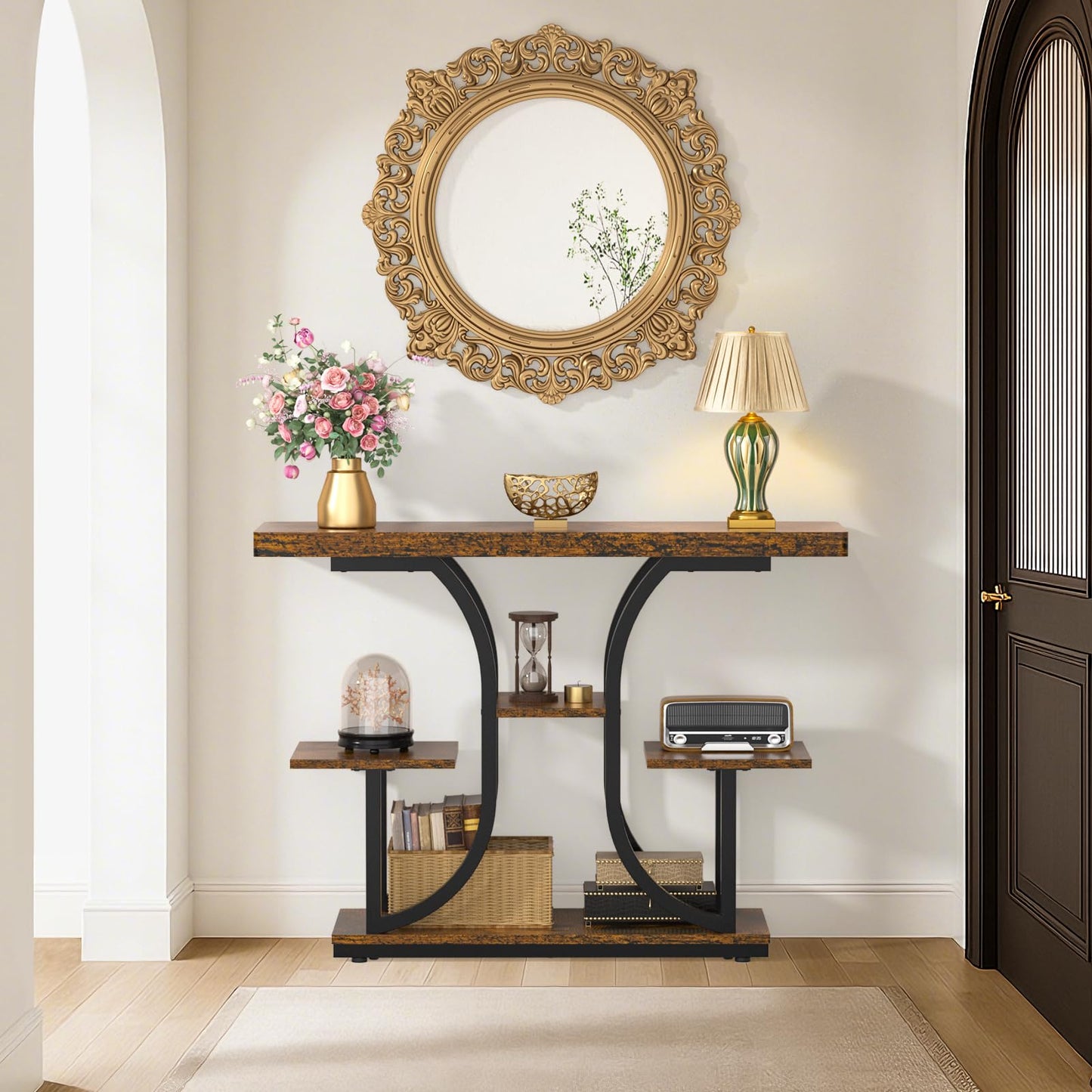 XCSOURCE Console Table, 42.5" Entryway Table with Storage Shelf, 5-Tier Sofa Table Behind Couch, Hallway Accent Tables for Living Room, Entrance, Foyer, Rustic Brown