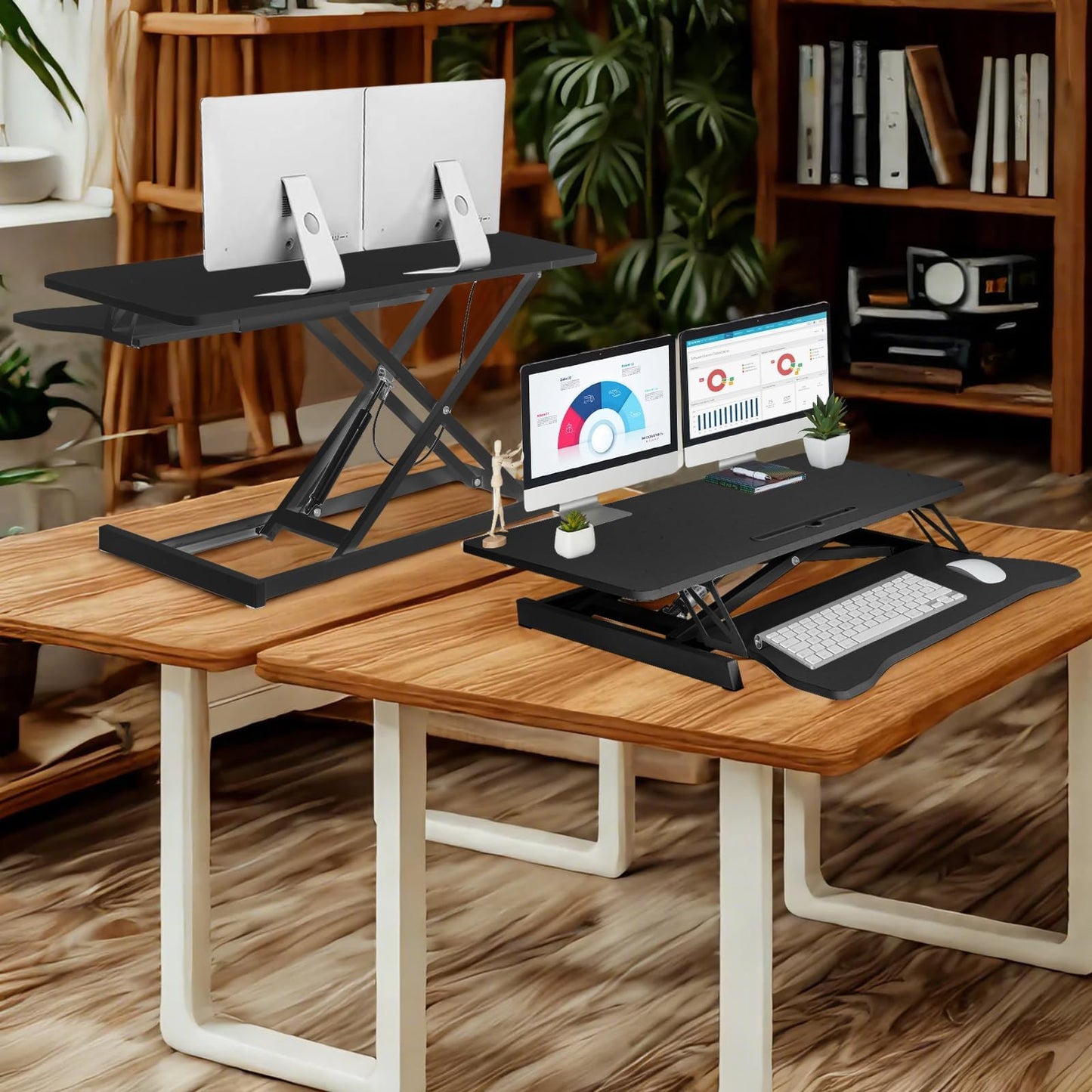 37 Inch Standing Desk Converter - Manual Pneumatic Spring, Two Monitor Stable Standing Desk Converter, 5.9” to 18.8” Height Adjustable Laptop Workstation with Keyboard Tray for Home, Company(Black)