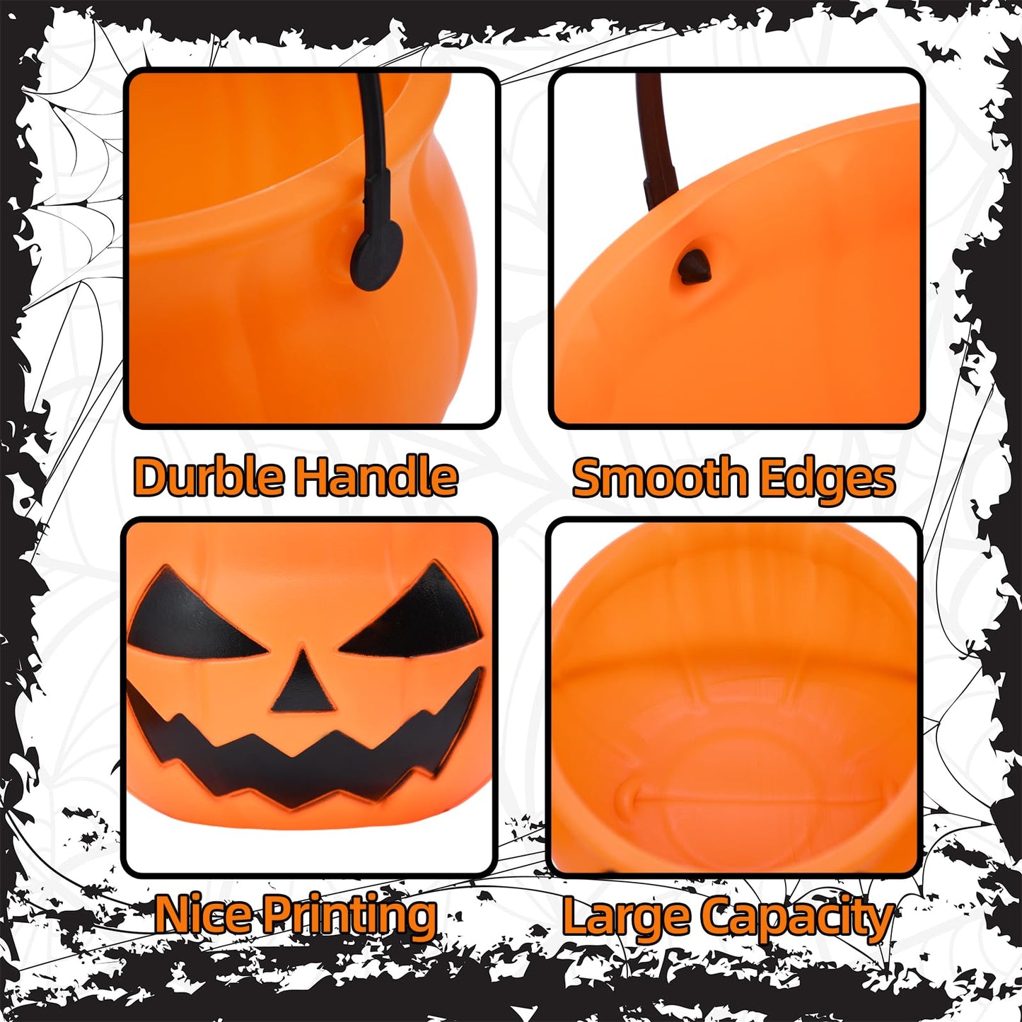 5 Pcs Halloween Pumpkin Candy Buckets - 5 Sizes Plastic Jack-O'-Lantern Sweet Snack Pails with Handles, Trick-or-Treat Candies Collection Party Favors, Halloween Goodie Bag Fillers for Kids