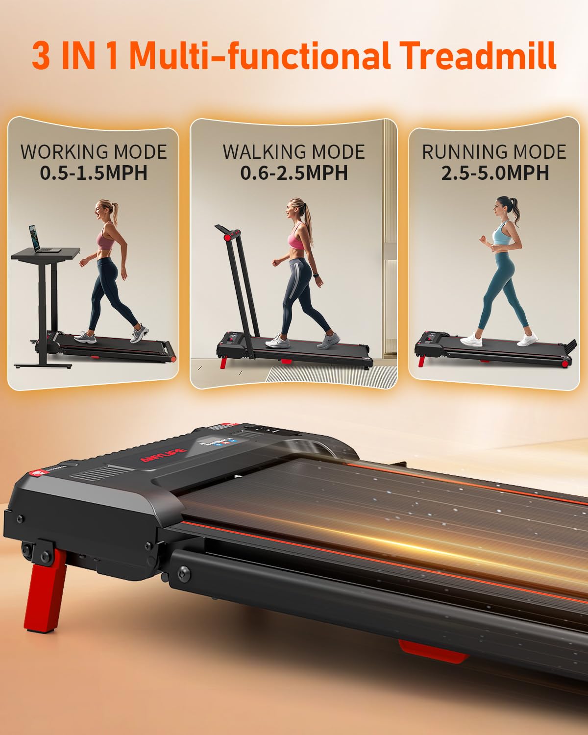 Walking Pad with Handle Bar, Anylife Incline Walking Pad Foldable Treadmill, 2.5HP Portable Under Desk Treadmills for Home, Compact Treadmill 330lb Capacity with LED Display, Purple
