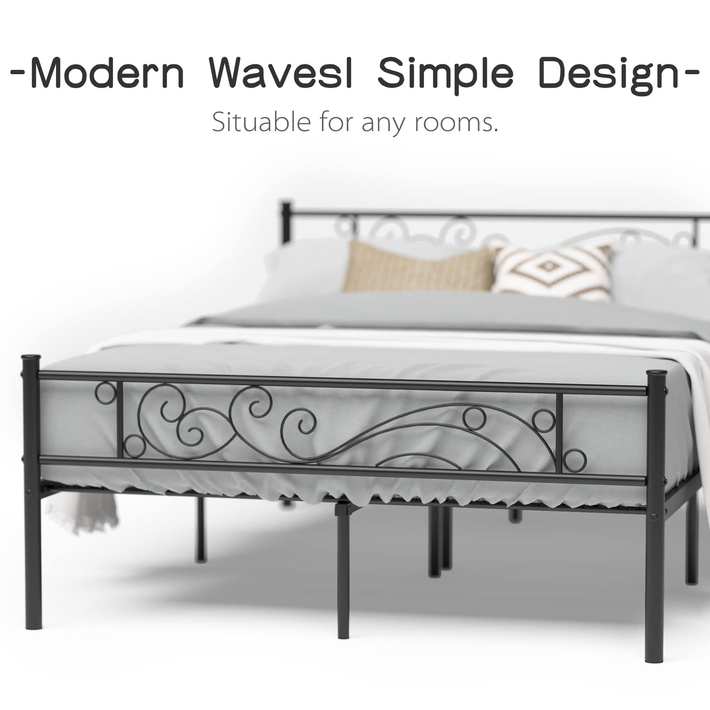 Weehom Full Size Platform Bed with Unique Flower Design Mattress Foundation Strong Metal Slats Support,Easy Assembly Black