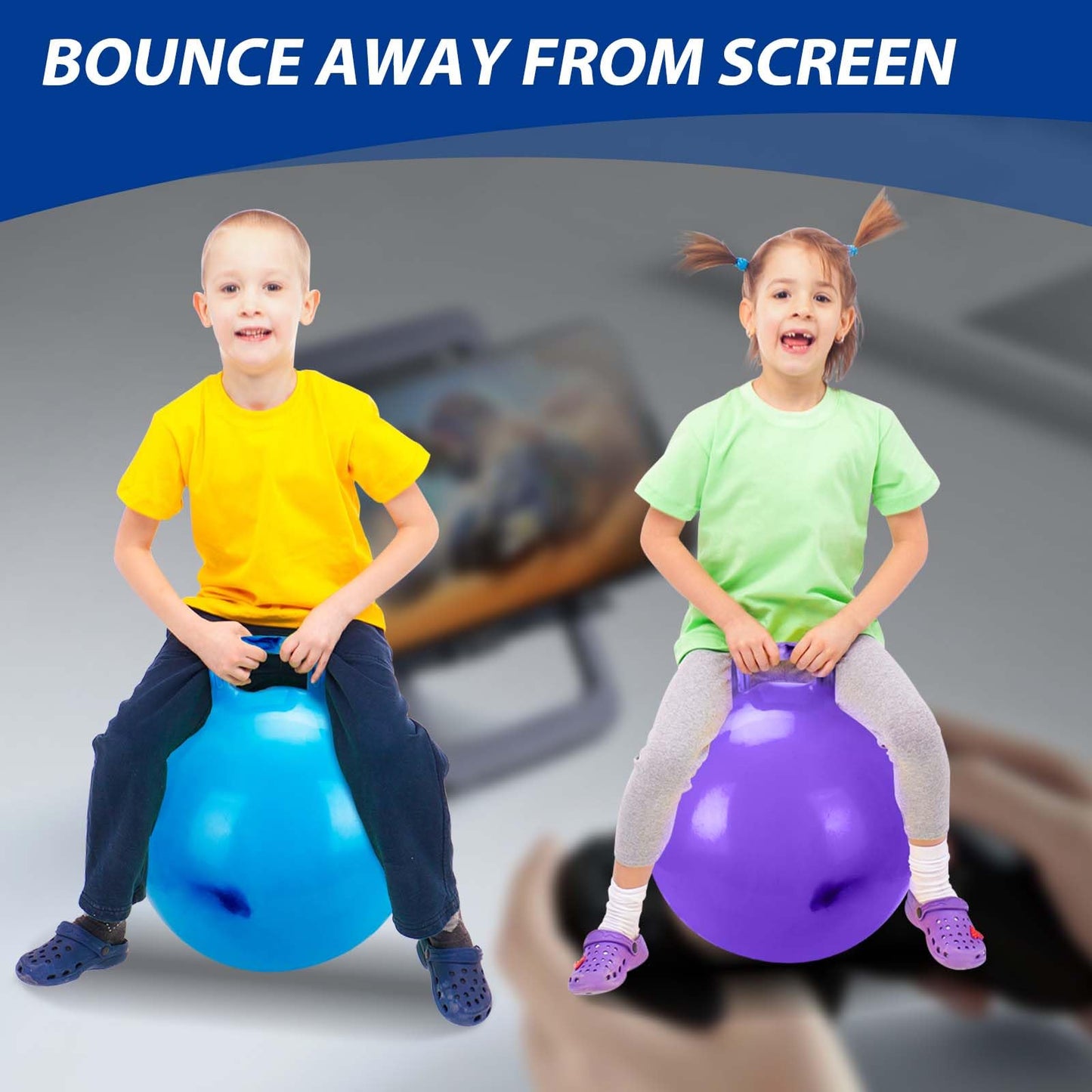 Willingfun Hopper Ball 2 Pack with Air Pump, 18 Inch Bounce Balls with Handles for Kids, Best Gift for Ages 3 4 5 6 7 8 Boys and Girls, Toys for Ages 3-10, Ride on Toys for Kids 4-8, Hopper Toy