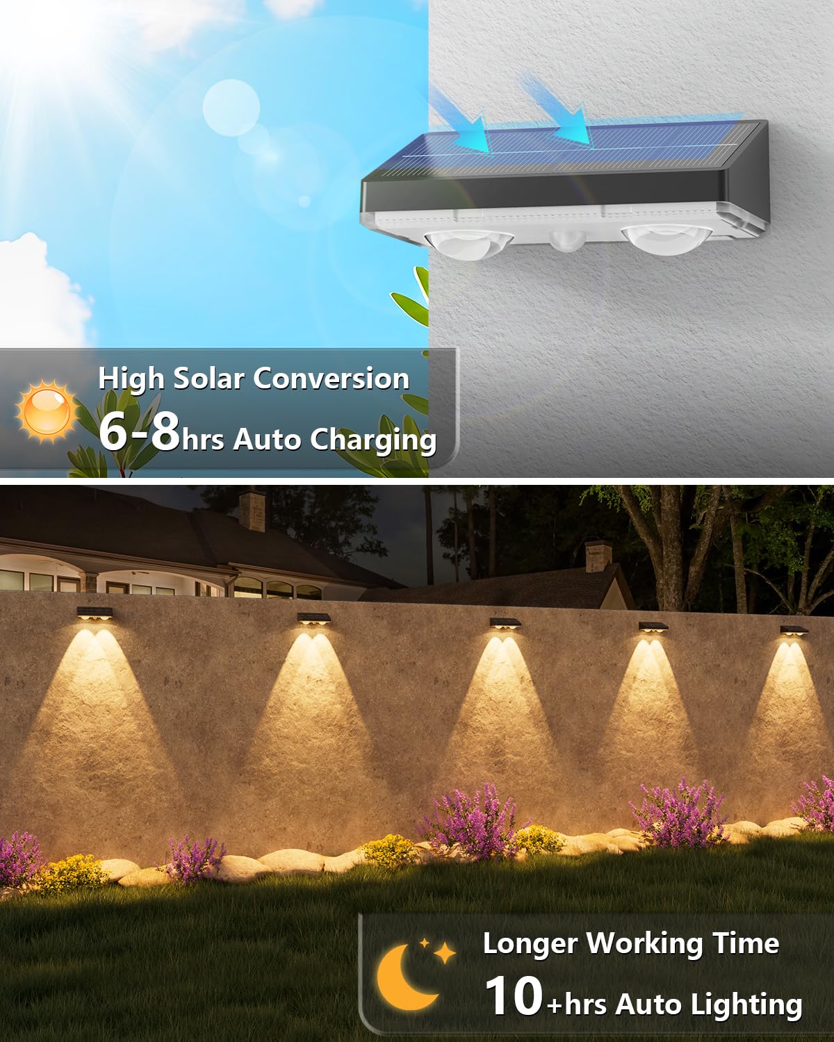 VOLISUN Solar Fence Lights, 12 Pack Solar Powered Fence Lights Outdoor with Warm White LED Spot Lens, IP65 Waterproof Fence Solar Lights Outdoor for Patio, Backyard, Railing, Deck(Black)