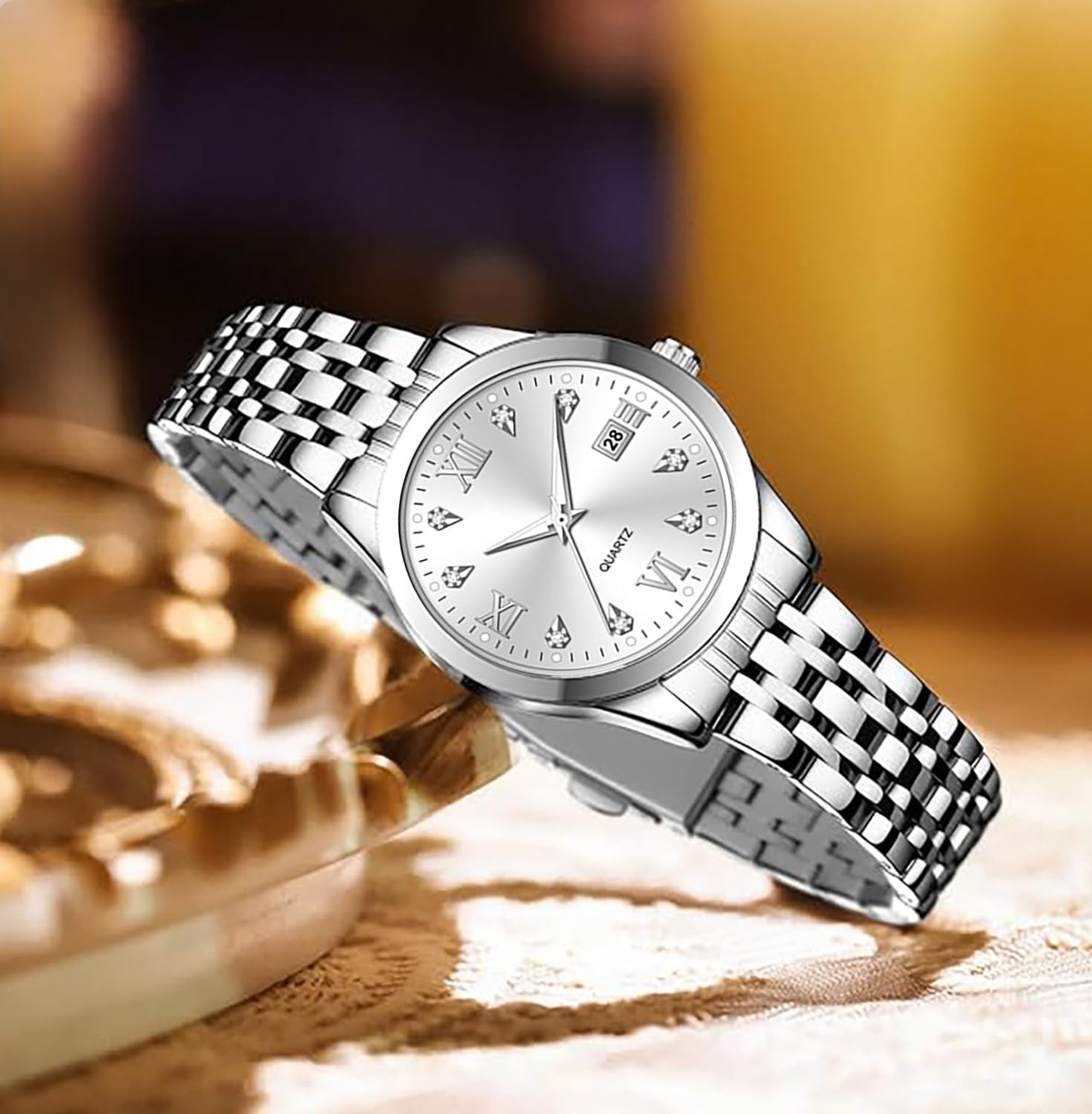 Women's Bracelet Watch Stainless Steel Quartz Watch Luminous Waterproof Watch Business Watches for Women (White)