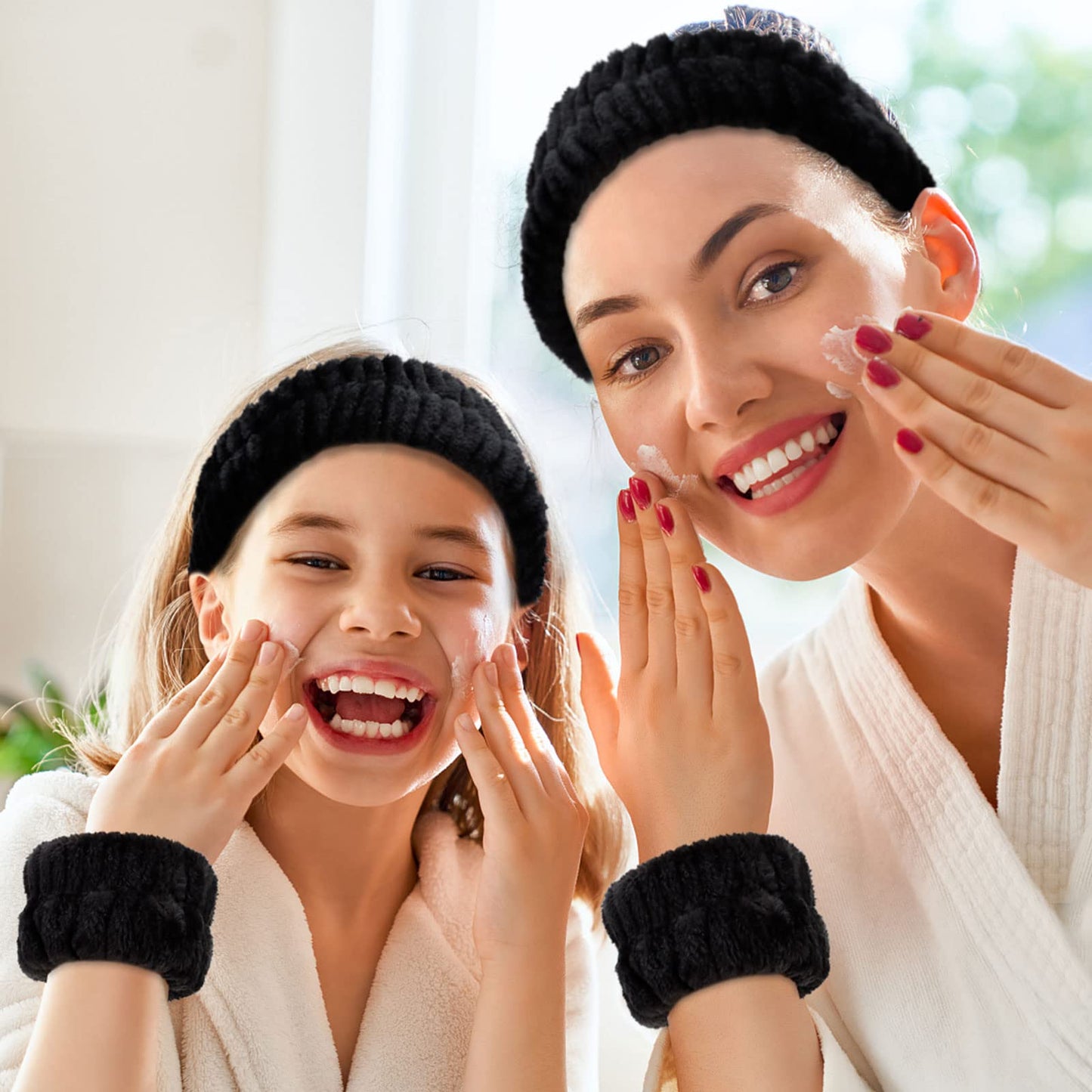 YARIEW Spa Set - 3 Makeup Facial Headbands and 6 Terry Cloth Wrist Bands for Women and Girls (Black)