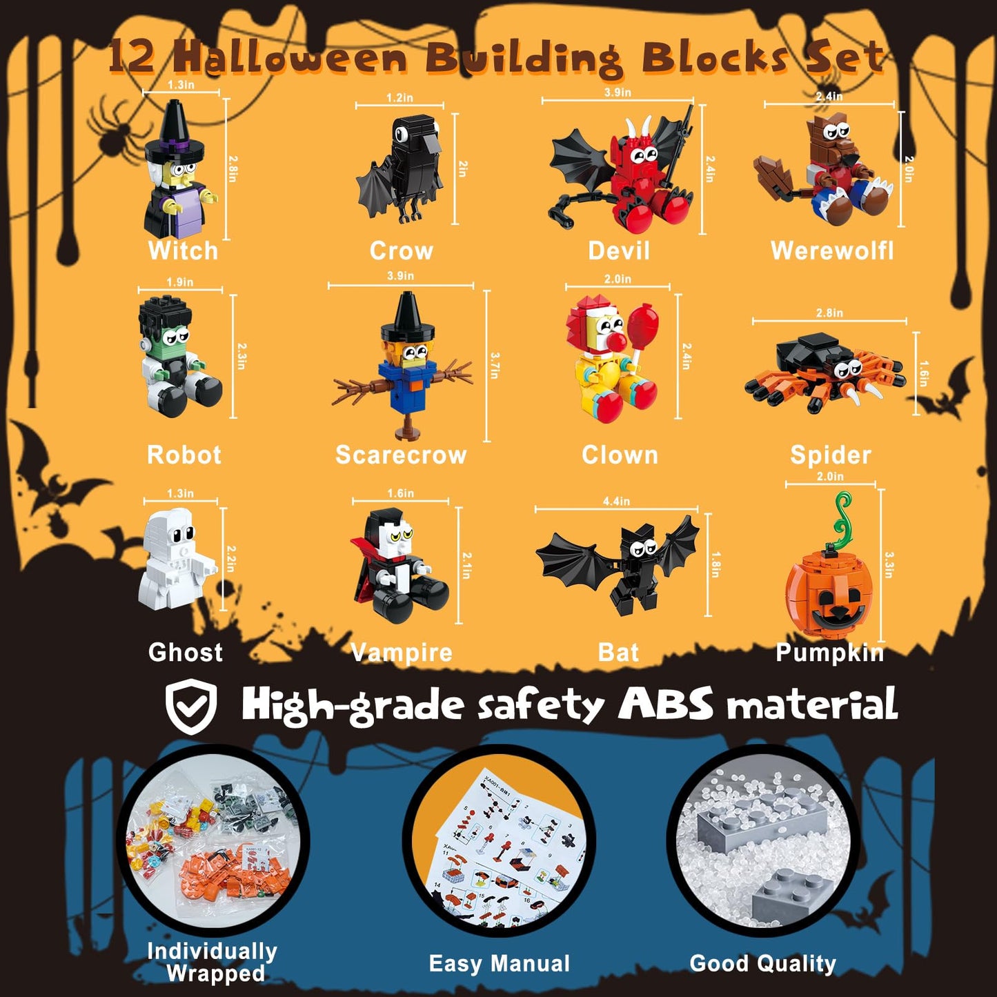 Xalvitra Halloween Party Favors Toys for Kids,Halloween Haunted House 12 in 1 Building Blocks Set Gift 668PCS,Halloween Mini Cute Bricks Pcs Goodie Bags Fillers Classroom Prizes Boys or Girls 6-12