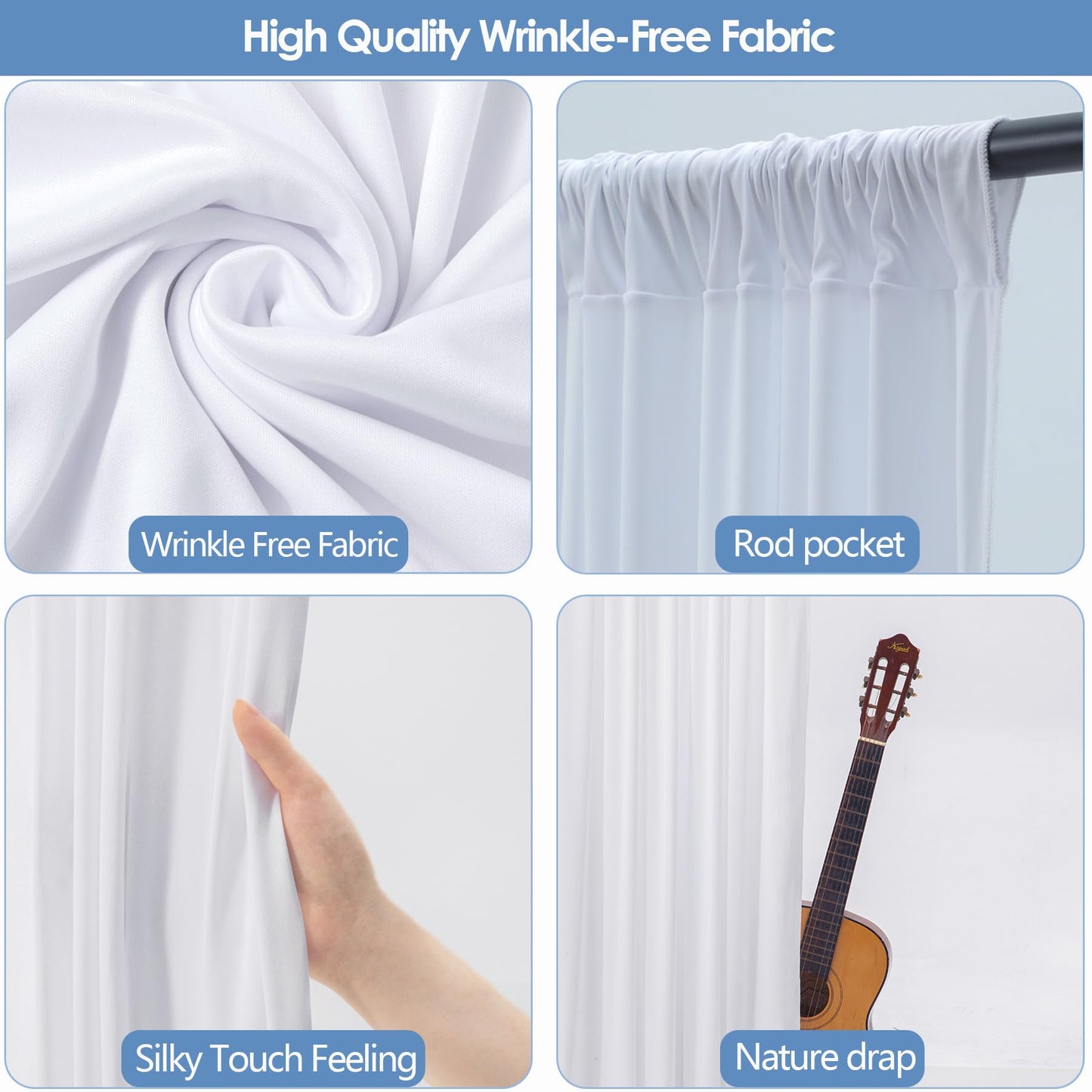 10x10ft Wrinkle Free White Backdrop Curtain for Parties Soft Fabric Drapes Wedding White Curtain Backdrop for Birthday Party Decorations Background for Photography 5x10ft, 2 Panels