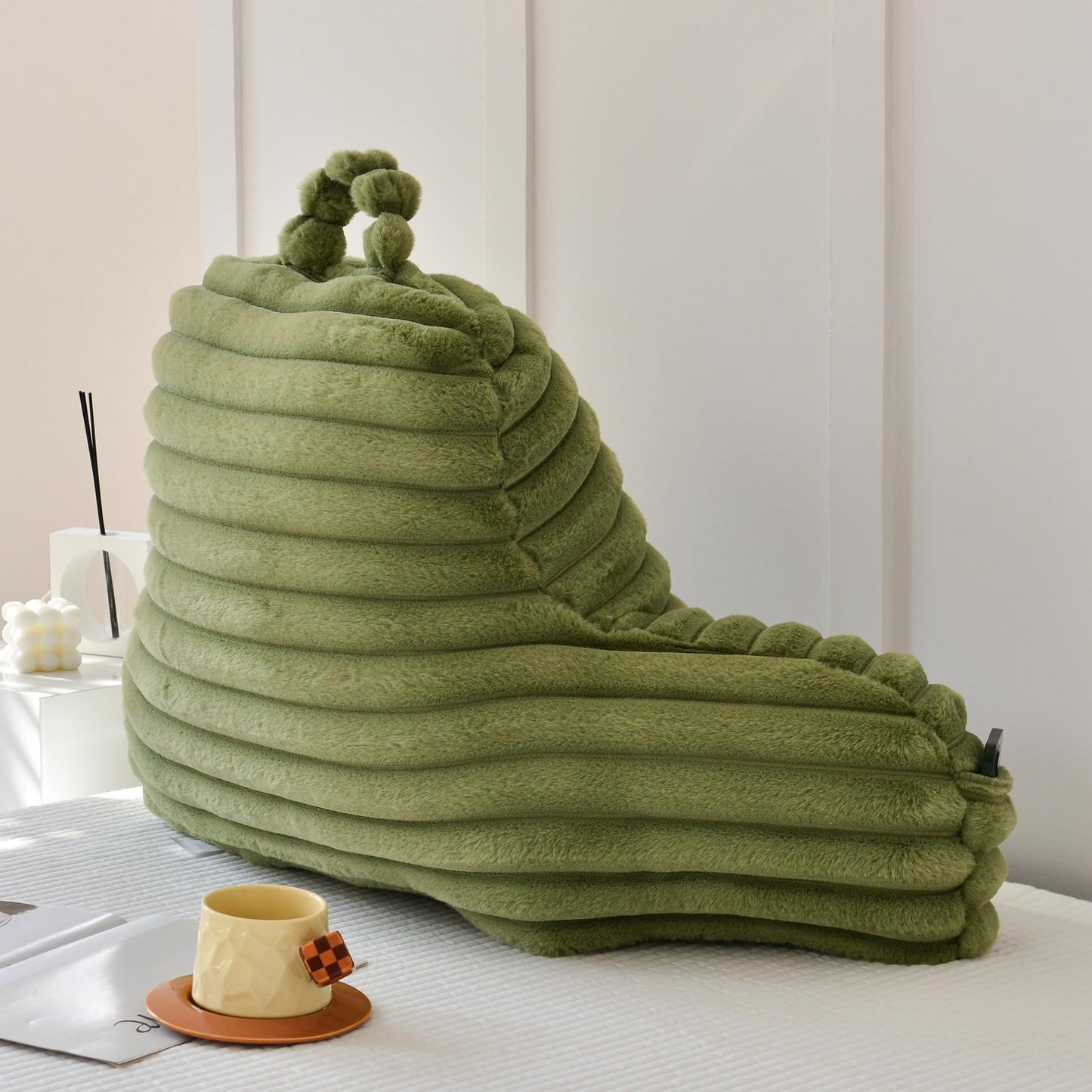 Yaoshuho Large Reading Pillow for Adults, Back Support Pillow for Sitting Up in Bed with Arms, Couch for Lounging Bedrest, Sage