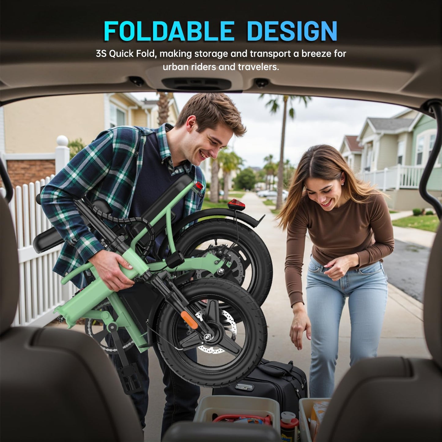 REOCRO Foldable Electric Bike for Adults, 14" Folding E-Bike with 500W Motor, Electric Bicycle with 48V Removable Battery UL 2849 Certified, Electric Commuter Bikes with 25 Miles PAS Range (Green)