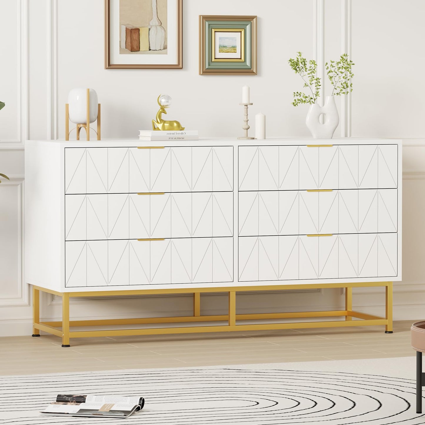 6 Drawer Dresser for Bedroom with Metal Legs, Storage Chest Cabinet Organizer for Living Room,Hallway,Entryway - White