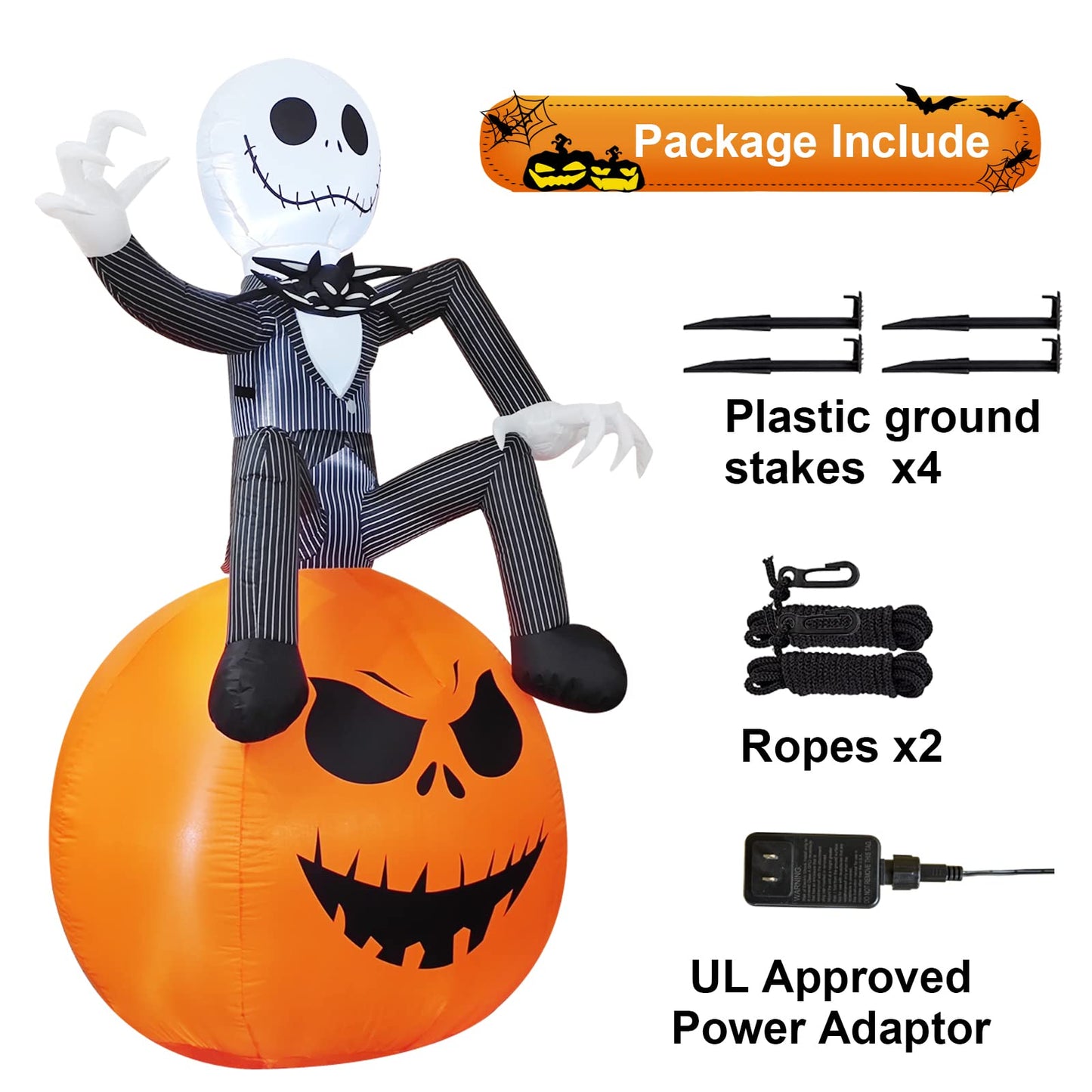 6Ft Inflatable Halloween Yard Decoration - Outdoor Blow Up Skeleton & Pumpkin Decoration - Built-in LED Lights for Halloween Lawn Outdoor Decoration