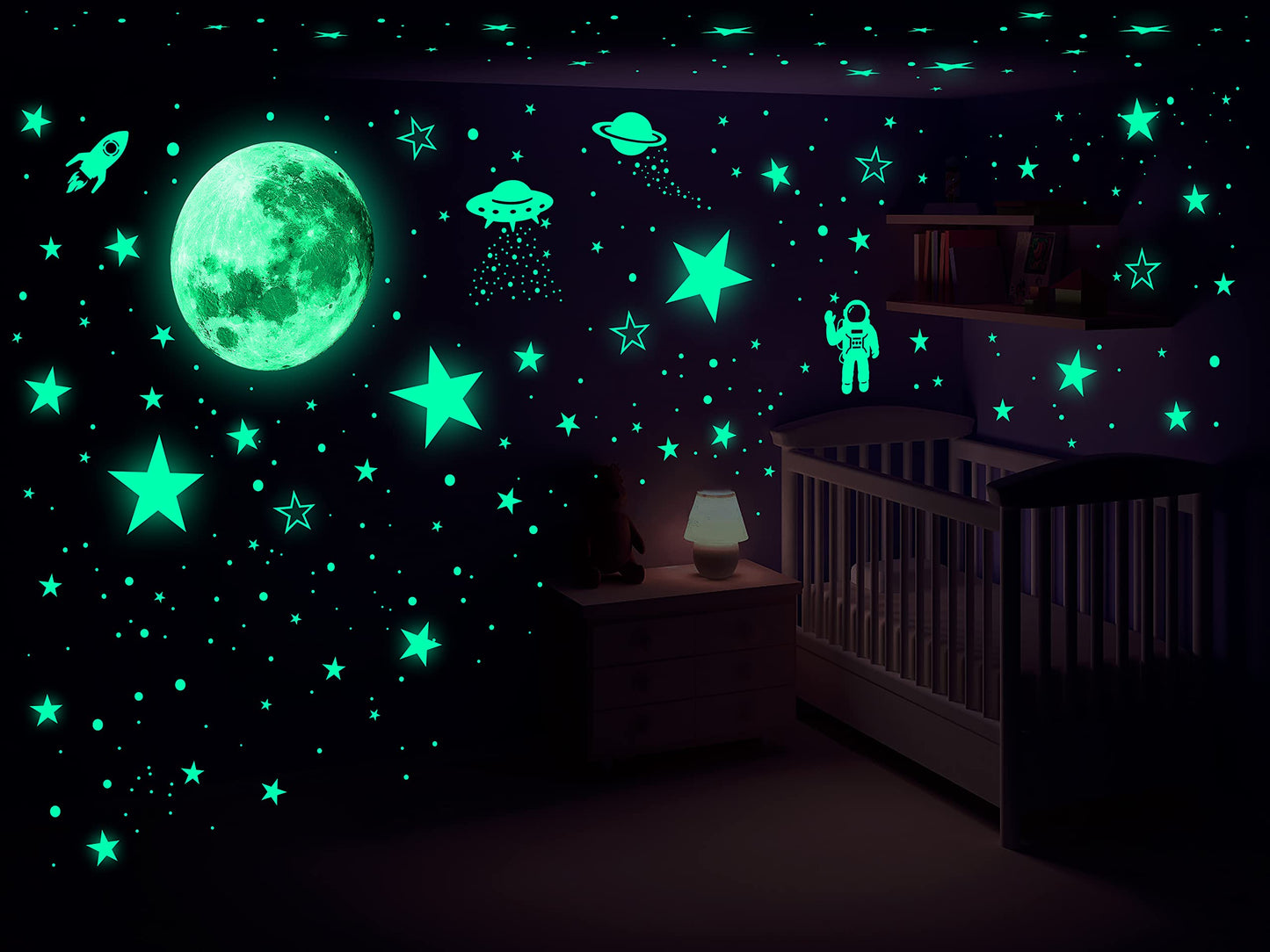 1078 PCS Glow in The Dark Stars for Ceiling Planets Galaxy Space Nursery Wall Stickers Rocket Astronaut Kids Boys Room Decorations Bedroom