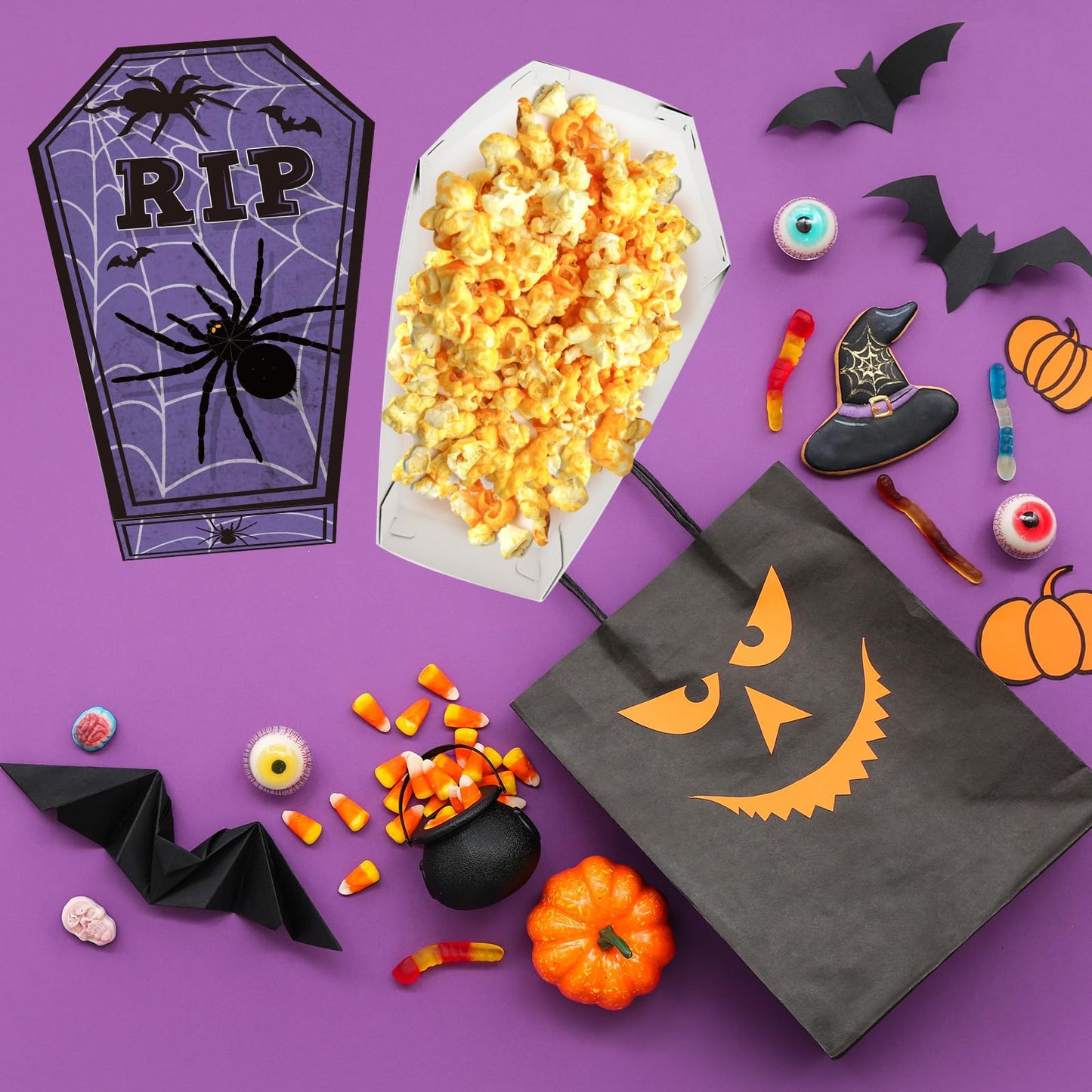 48 Pcs Halloween Party Paper Food Trays,Halloween Coffin Boxes, Disposable Coffin Bowl for Treat Candy Snack,Food Holder Serving Trays for Halloween Trick or Treat Party Supplies Decorations