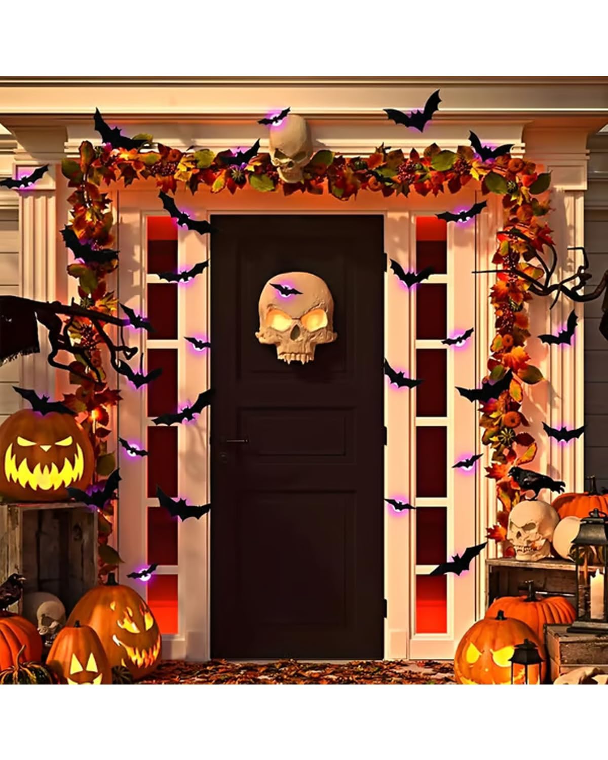 3D Bat Design LED Decoration - 2025 Halloween Lighted Stickers Decor Light - Hanging Wall Luminous Glow Clings for Home Bar Halloween Party (Bats-12PCS)