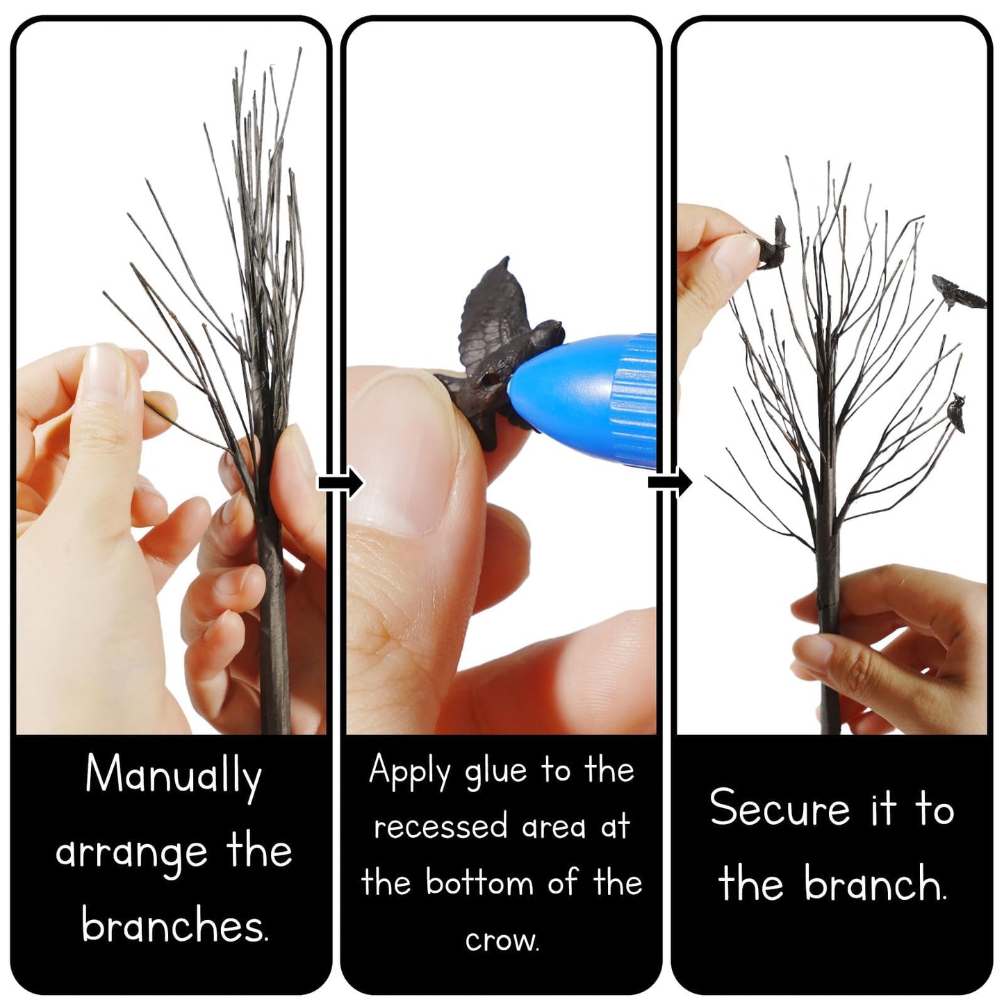 Warmtree 6 Pcs Halloween Village Trees Mini Decor Tree Artificial Tabletop Branch Trees, Halloween Village Accessories with Crows Figurine for Holiday Home Garden Office Festival Decor