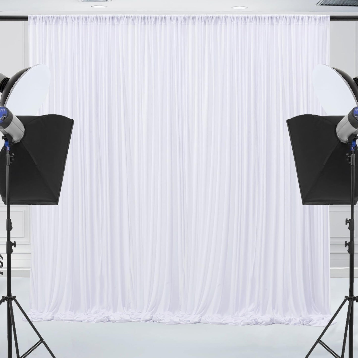 10x10ft Wrinkle Free White Backdrop Curtain for Parties Soft Fabric Drapes Wedding White Curtain Backdrop for Birthday Party Decorations Background for Photography 5x10ft, 2 Panels