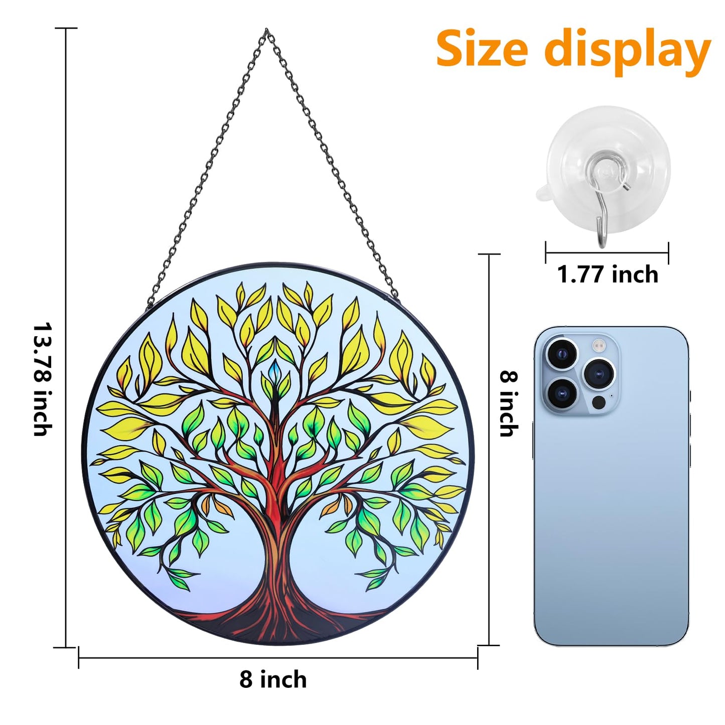 8" Tree of Life Suncatchers for Windows, Tree of Life Stained Glass Window Hanging,Sun Catcher for Windows, Tree of Lifes Decor with Hook,Suncatchers Trees Window Hangings Gifts for Mom