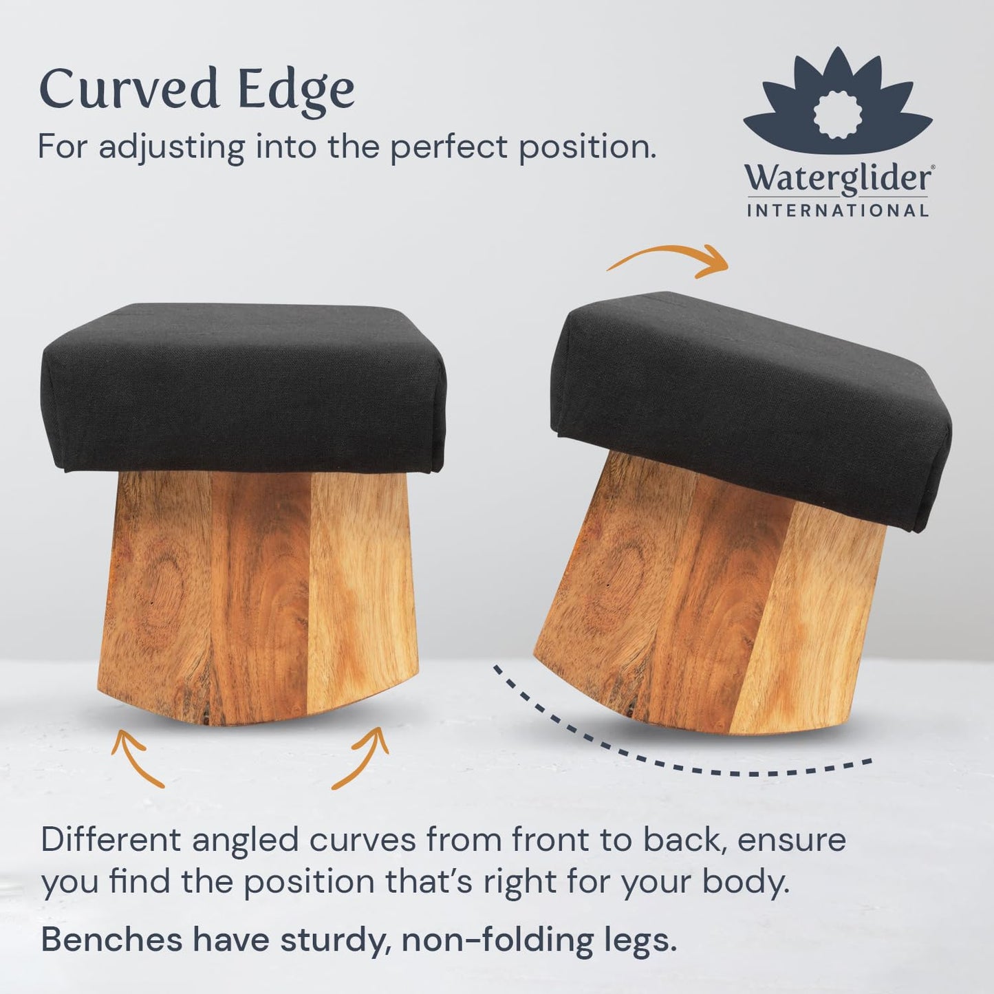Waterglider International Meditation Bench (Zen Black), Seiza, Sustainable Acacia Wood with Curved Bottom Edges for The Perfect Posture, Meditation Stool, Prayer Bench, Meditation Chair, Yoga Stool
