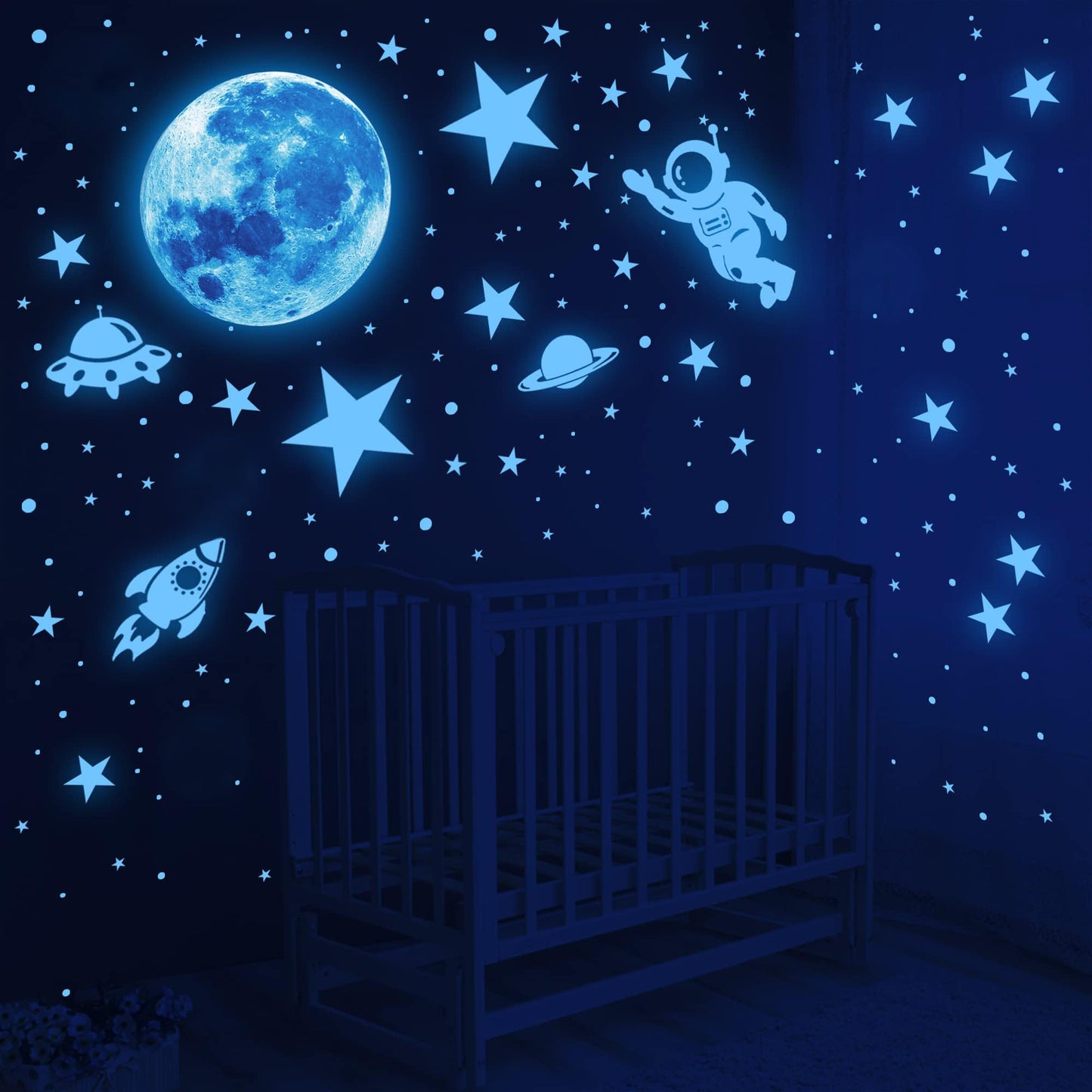 531Pcs Glow in The Dark Stars and Planet Wall Stickers,Galaxy Astronaut Rocket Spacecraft Alien Decoration,Planet Wall Decals,Bright Solar System Wall Stickers for Kids, lanets Spaceship Stars Blue