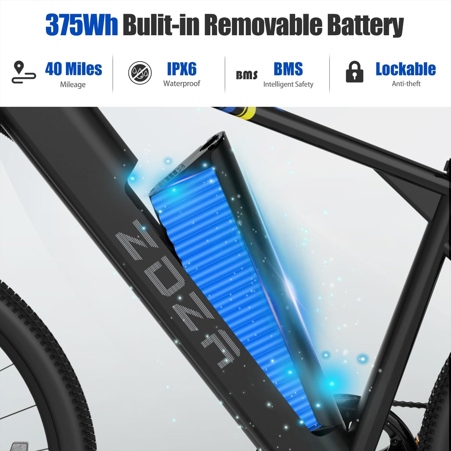 ZDZA Electric Bike, 1000W Peak Motor, 26โ Electric Mountain Bike, 375Wh Removable Battery, 40 Miles Range & 20 Mph Step-Over Ebike for Adults, Electric Bicycle for Commute, 7 Speed (Black)