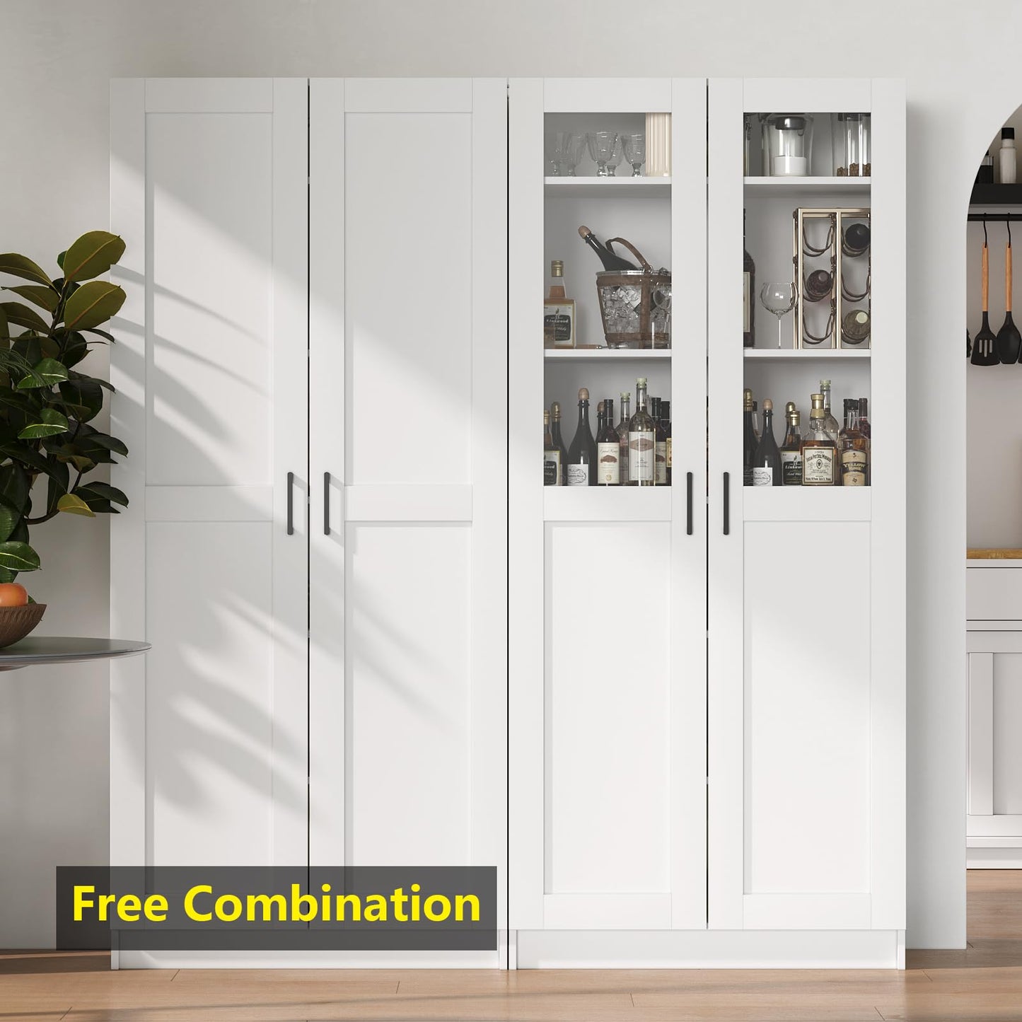 White Tall Kitchen Pantry Cabinet Organizers and Storage with Doors and Adjustable Shelves,Wood Large Gabinetes Para Cocina Office Bookshelf for Laundry Room Cabinets (31.5”W*15.7”D*71”H)