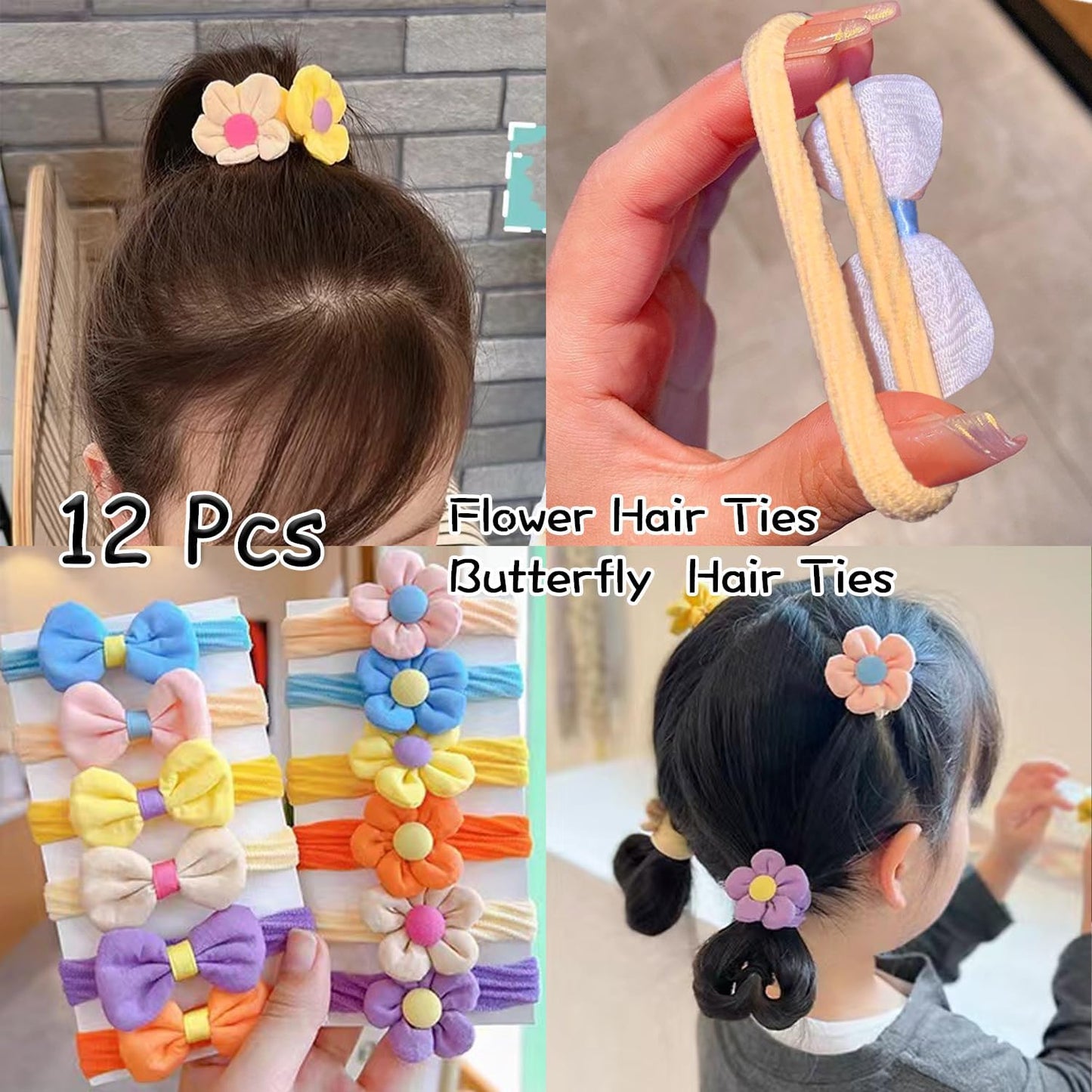 875Pcs Hair Accessories Girls Baby Hair Ties Seamless Cotton Elastics Hair Bands for Toddler Rubber Tie Bow Hair Clips Flower Claws Assorted Ponytail Holders Soft for Thin Hair Braids Kids Little One