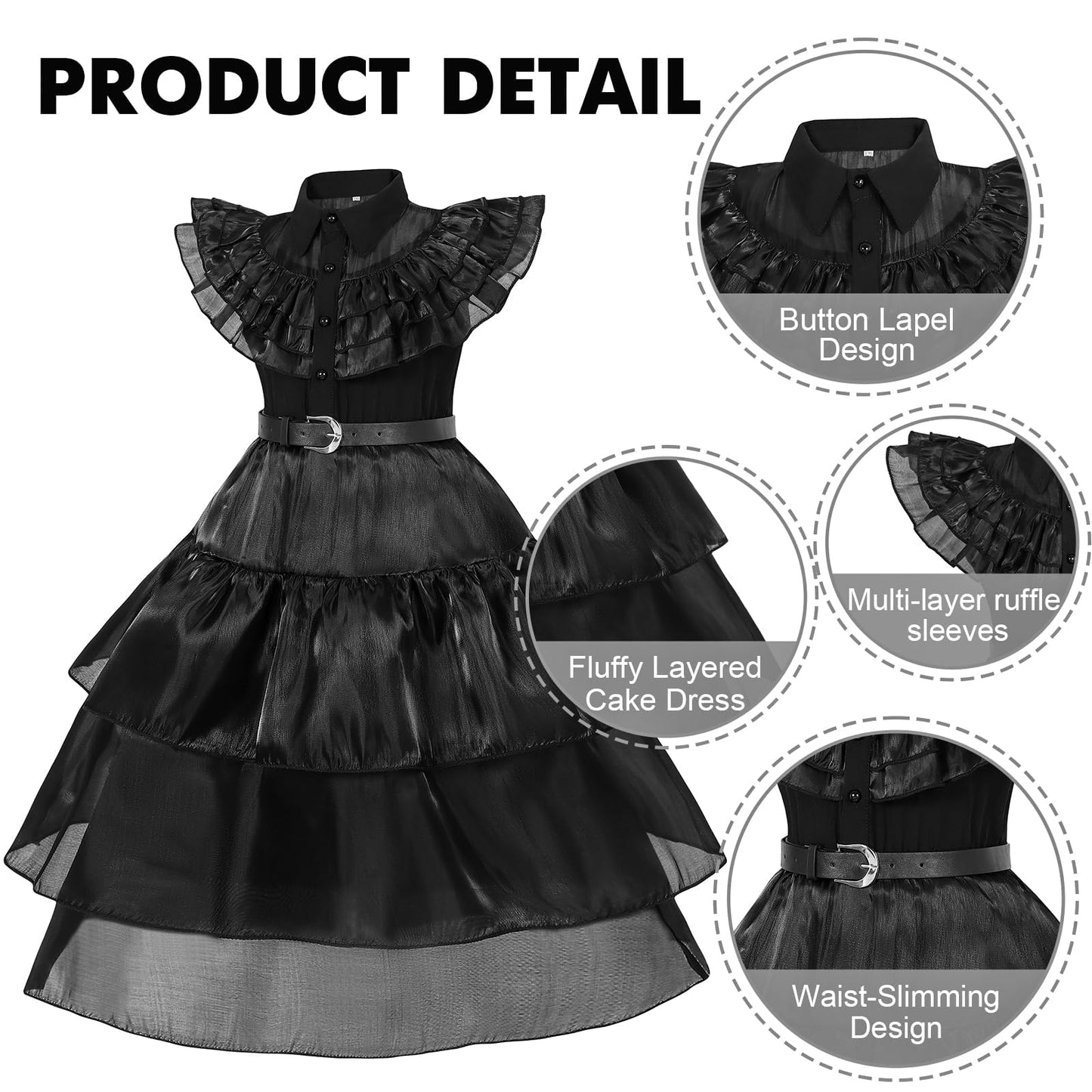 WYB Black Costume Dress for Girls Cosplay Dress Halloween Costumes Cosplay Party School Days Dress with Accessories 4-12Y